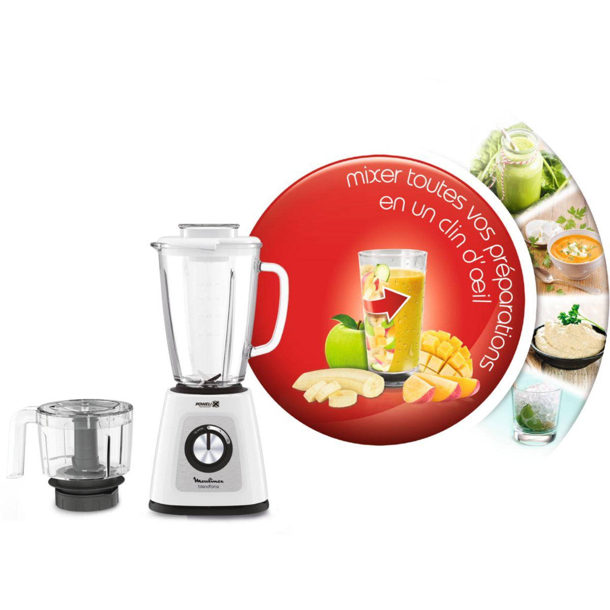 Voir la diapositive 2 : MOULINEX Blender blendforce 800w blanc LM43X11