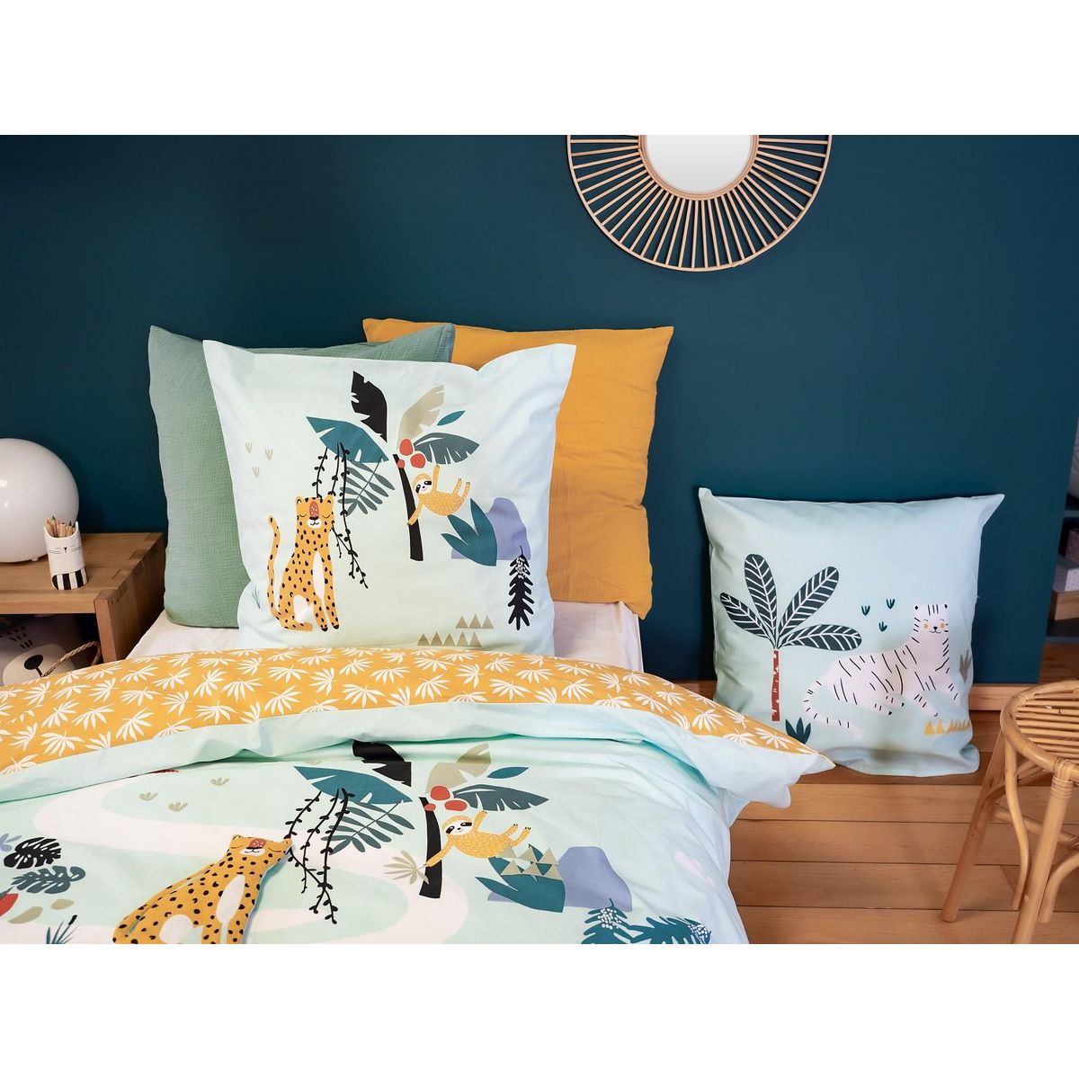 Home collection Parure de couette 2pcs 140x200cm better coton bci made in green jugle mania