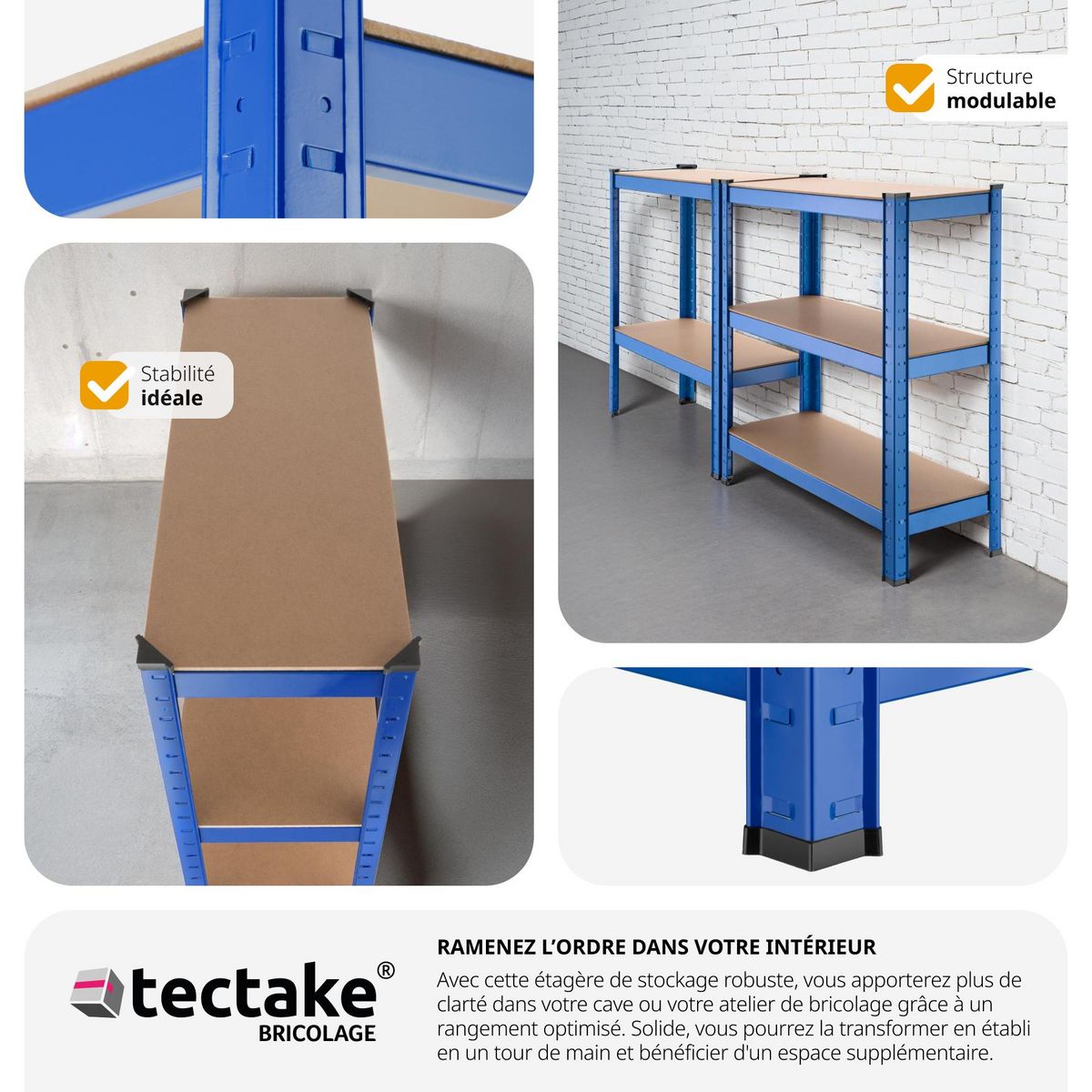 tectake Étagère charge lourde avec 5 tablettes bleu