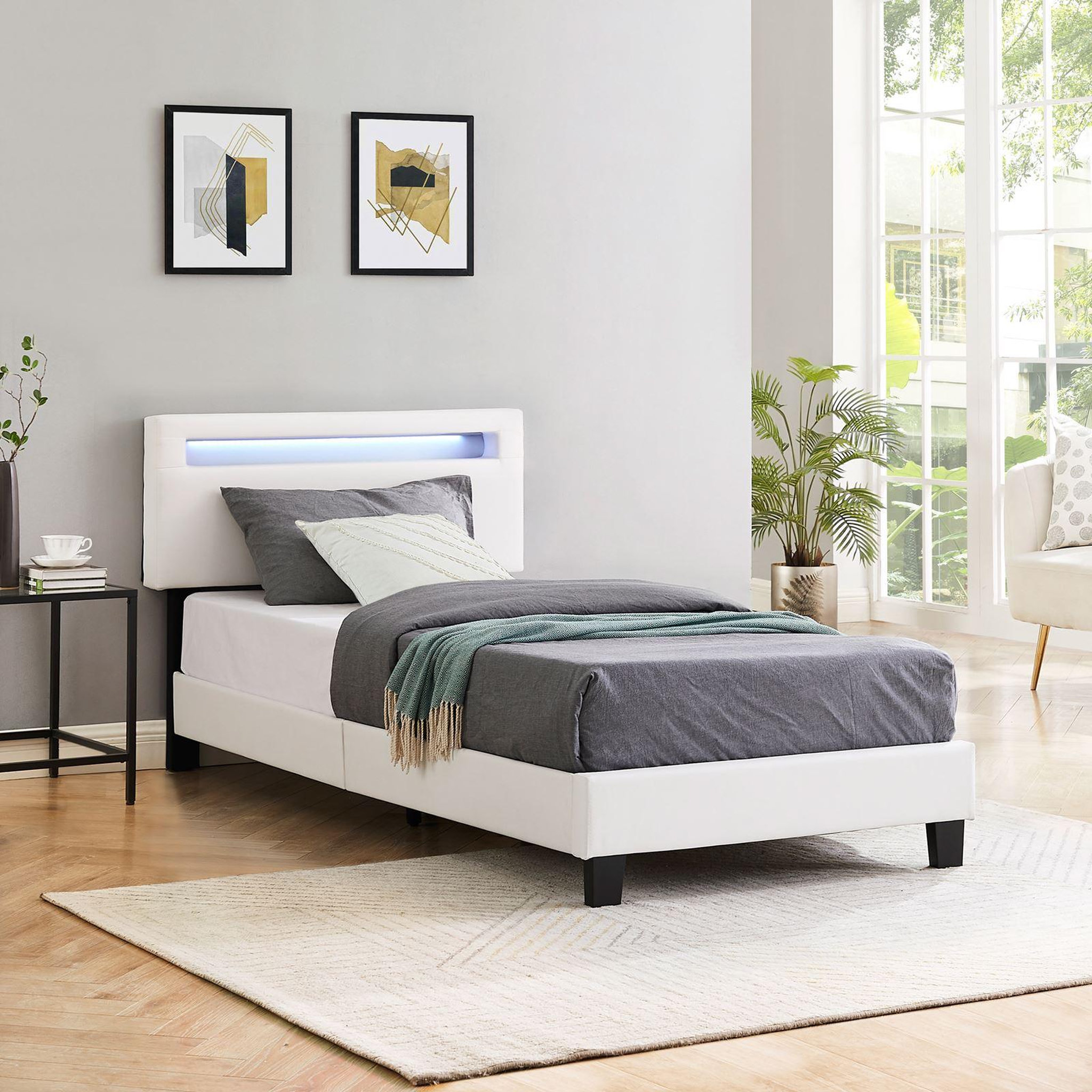 Voir la diapositive 2 : IDIMEX Lit LED simple EVAN 90x190 cm, avec sommier, revêtement en synthétique