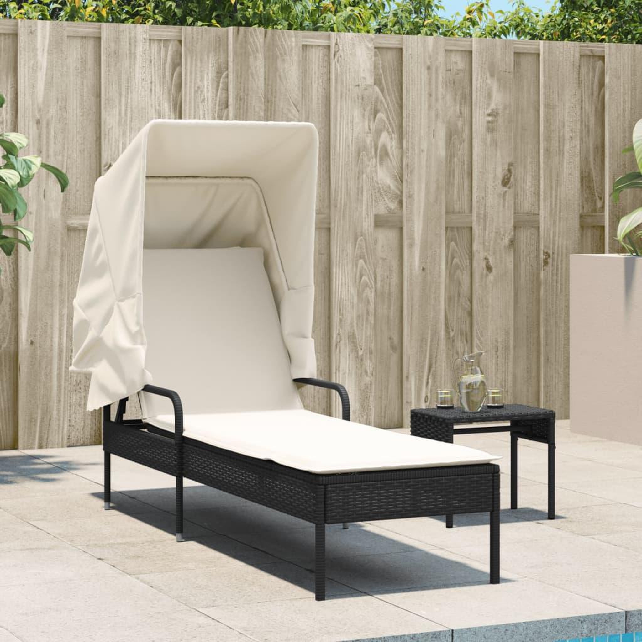 Voir la diapositive 3 : VIDAXL Chaise longue avec auvent noir resine tressee