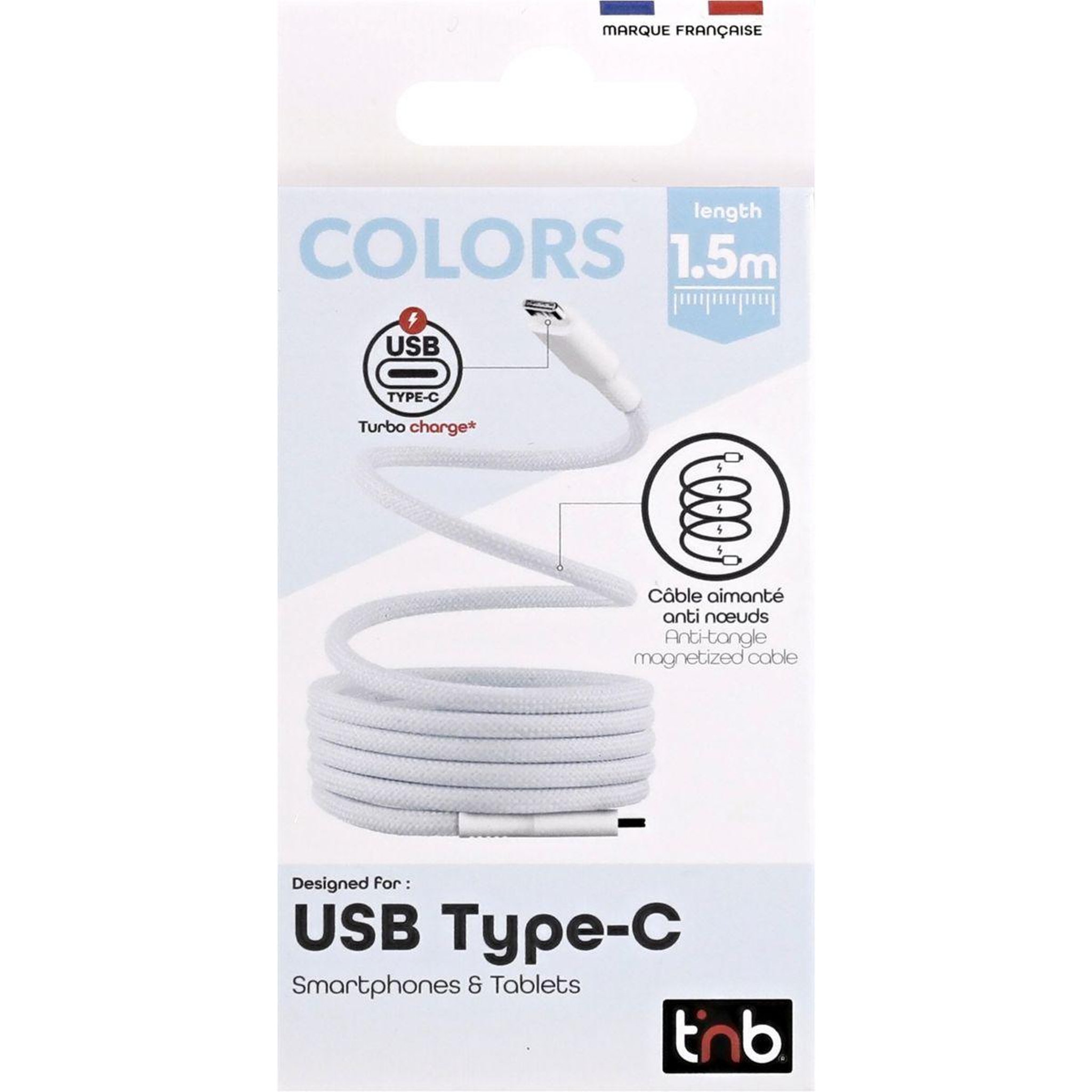 Voir la diapositive 4 : TNB Câble de charge usb-c/usb-c 1.5m gaine aimantée bleu