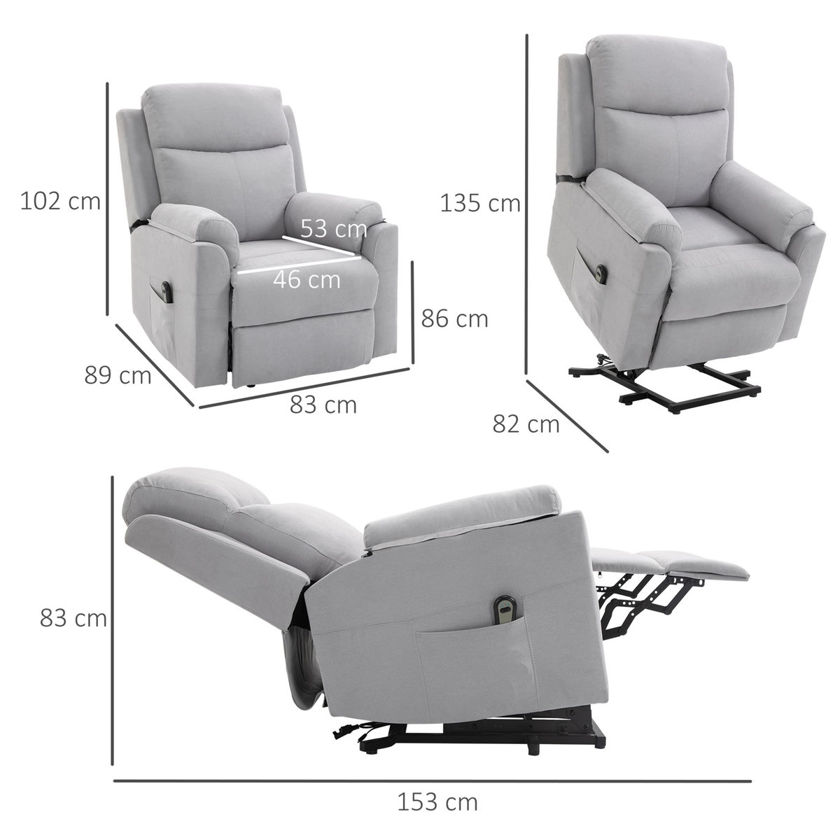 HOMCOM Fauteuil de relaxation électrique - fauteuil releveur inclinable avec repose-pied ajustable et télécommande - tissu aspect lin gris clair