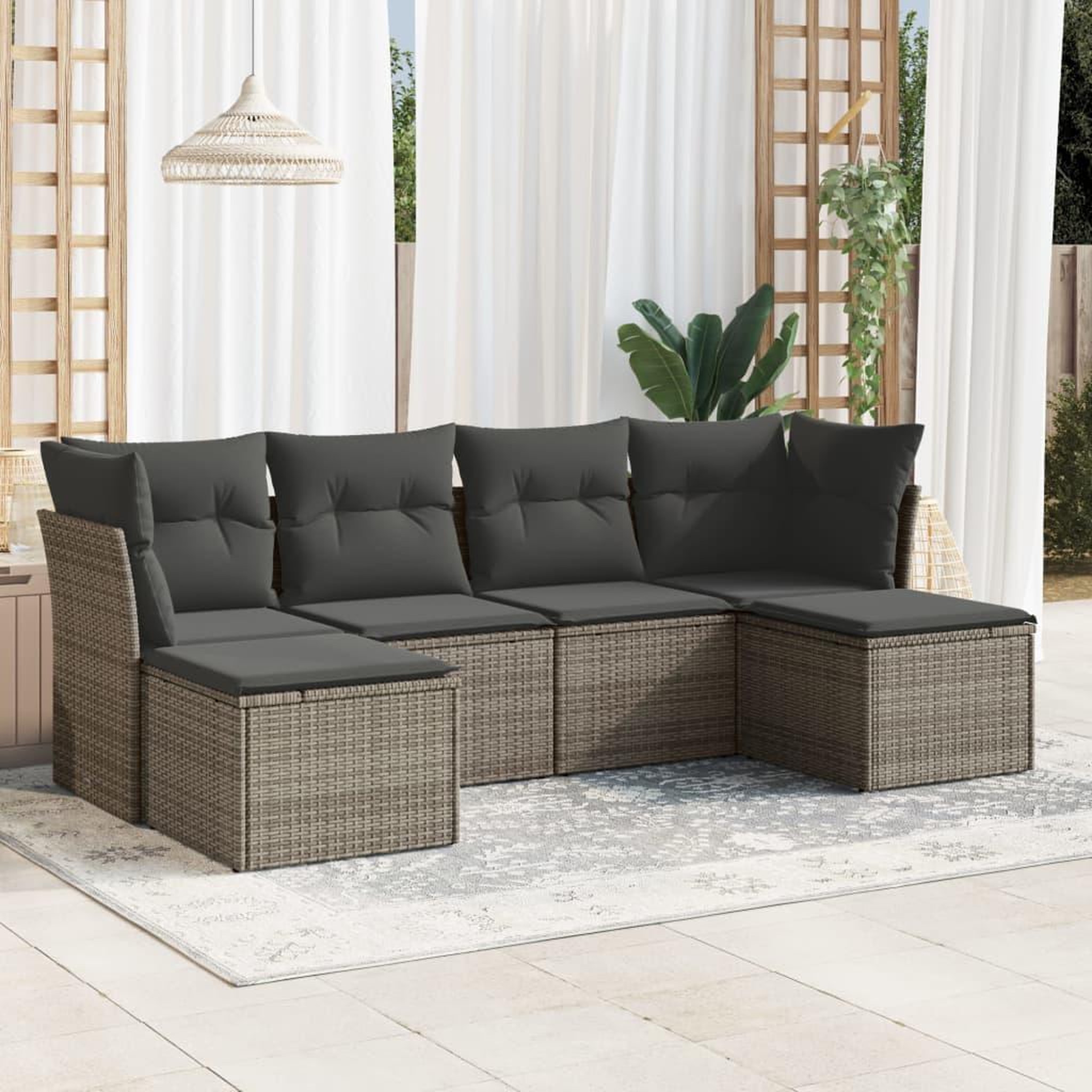 VIDAXL Salon de jardin 6 pcs avec coussins gris resine tressee