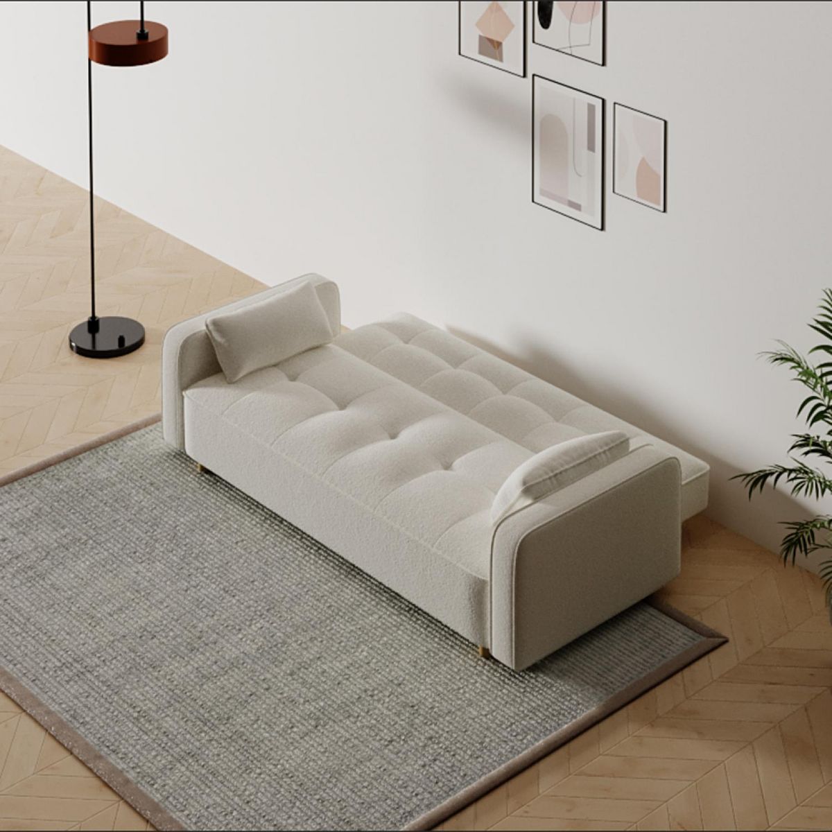 CONCEPT USINE Canapé scandinave convertible 3 places en tissu bouclette blanc COPENHAGUE