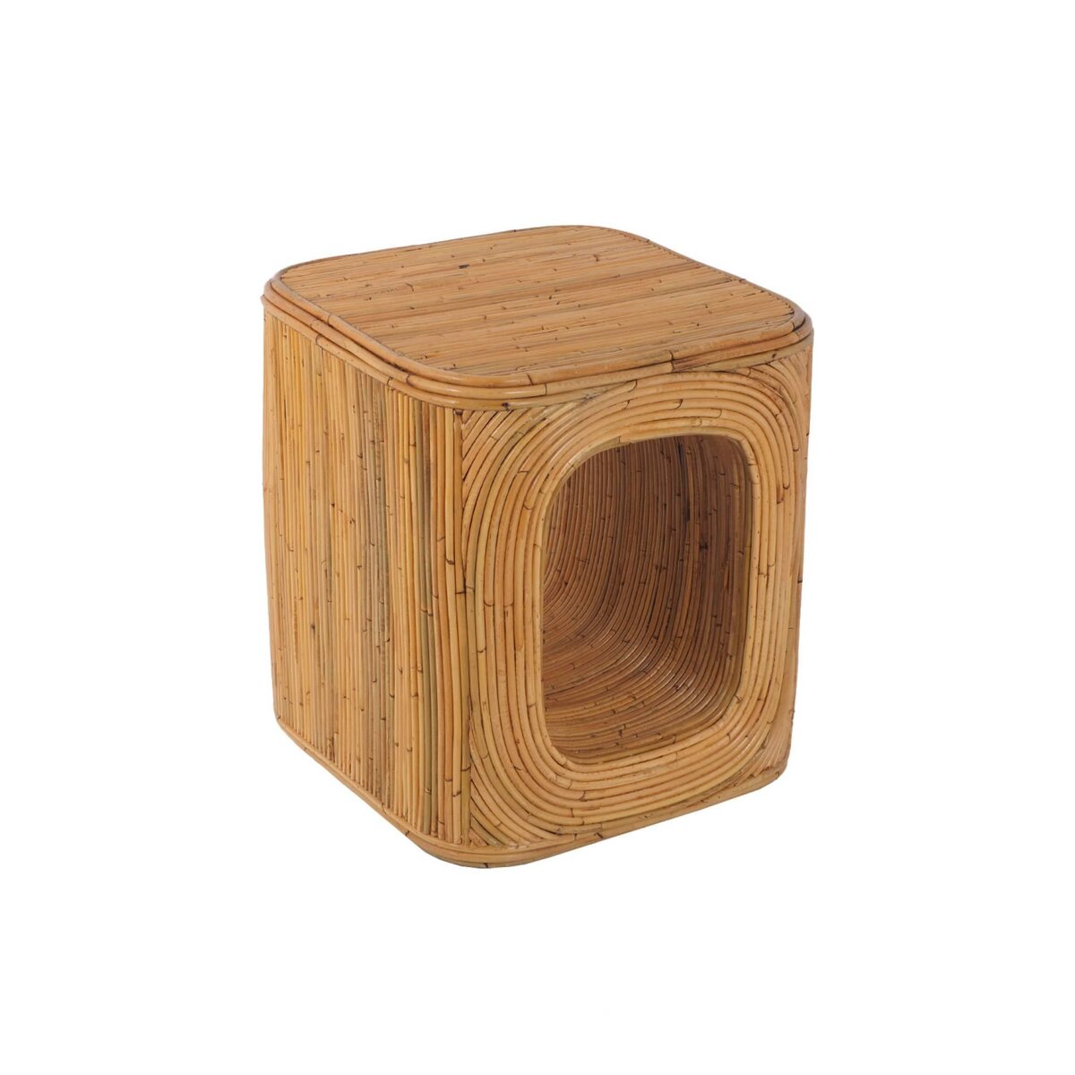 SWEEEK Lot de 2 bouts de canapé. tables d'appoint. tables de chevet avec niches. en rotin naturel. cubique et coins arrondis. L 45 x P 45 x H 50cm