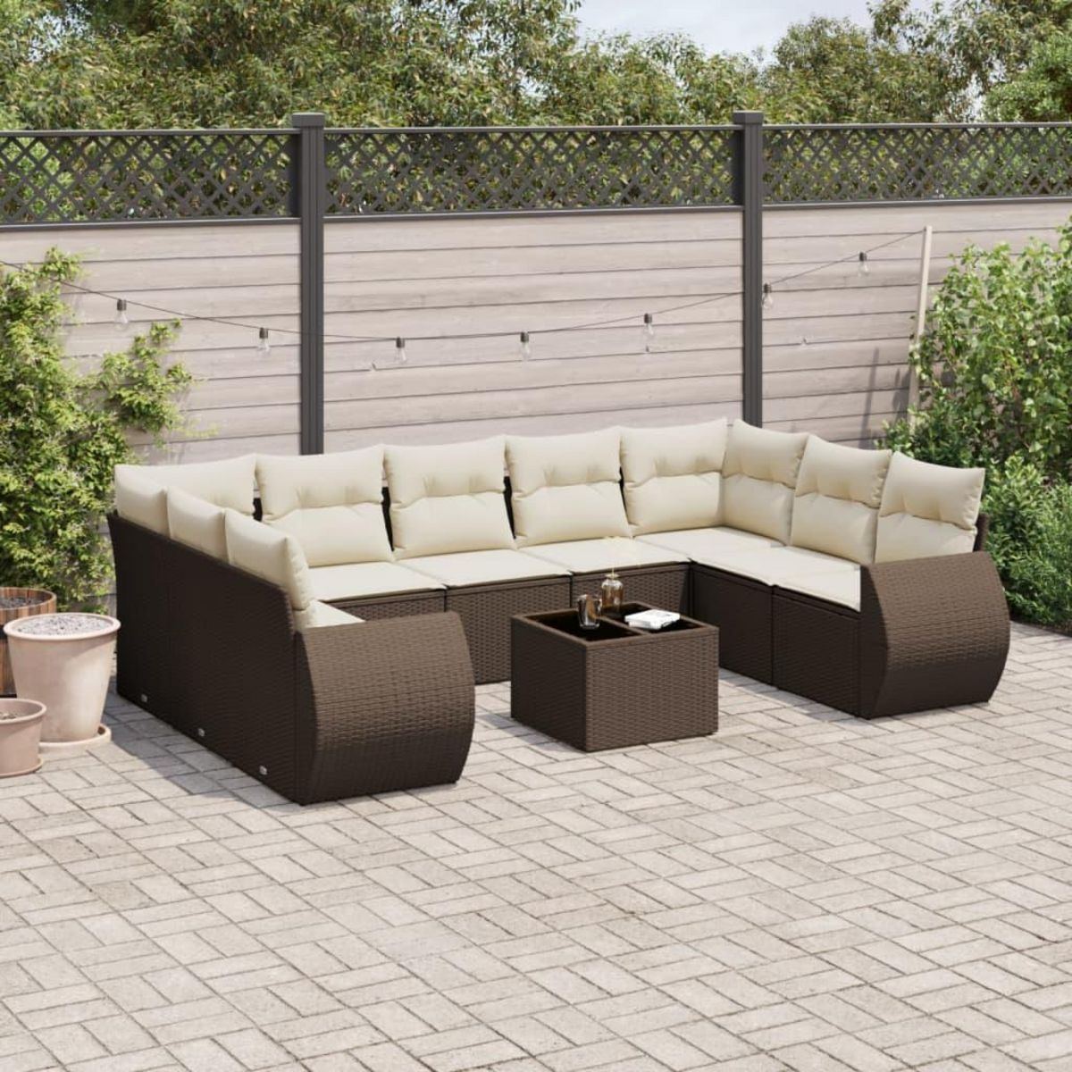 VIDAXL Salon de jardin 10 pcs avec coussins marron resine tressee
