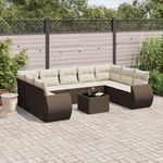 VIDAXL Salon de jardin 10 pcs avec coussins marron resine tressee