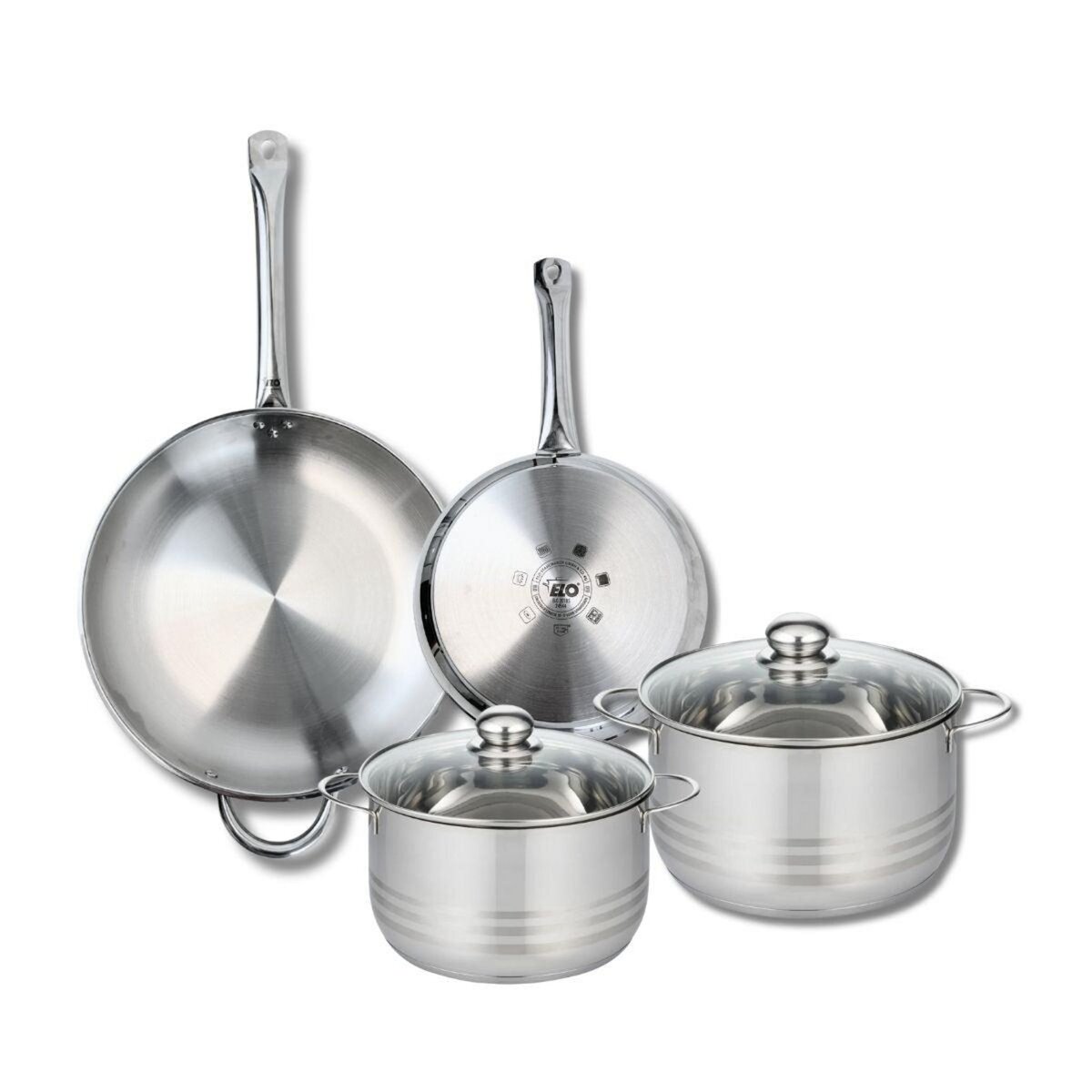 ELO Ensemble de 2 Poêles de cuisson 24 et 32 cm et 2 faitouts 20 et 24 cm Elo Profi Brillant