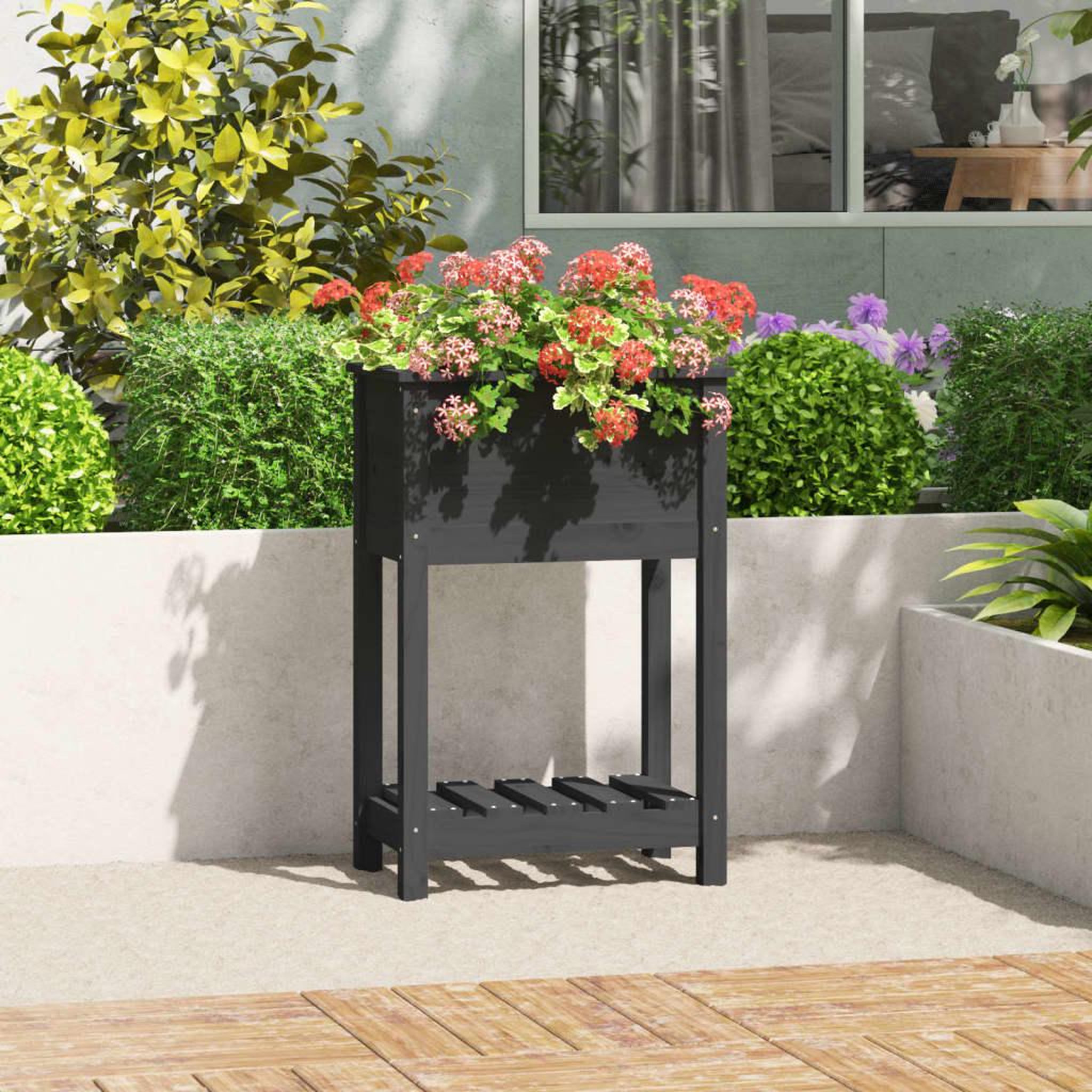 Voir la diapositive 1 : VIDAXL Jardiniere avec etagere Gris 54x34,5x81 cm Bois massif de pin