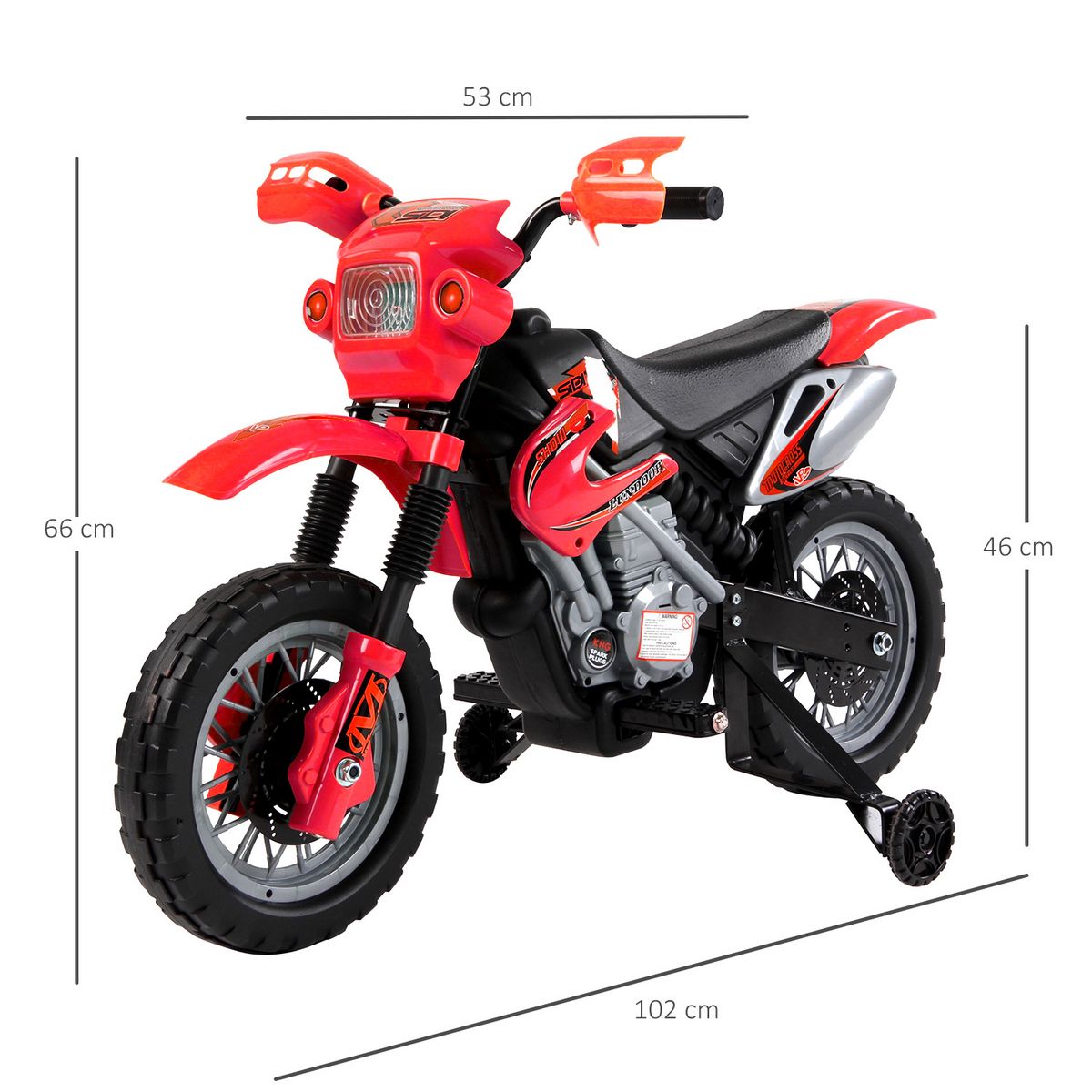 HOMCOM Moto cross électrique enfant 3 à 6 ans 6 V phares klaxon musiques 102 x 53 x 66 cm rouge et noir