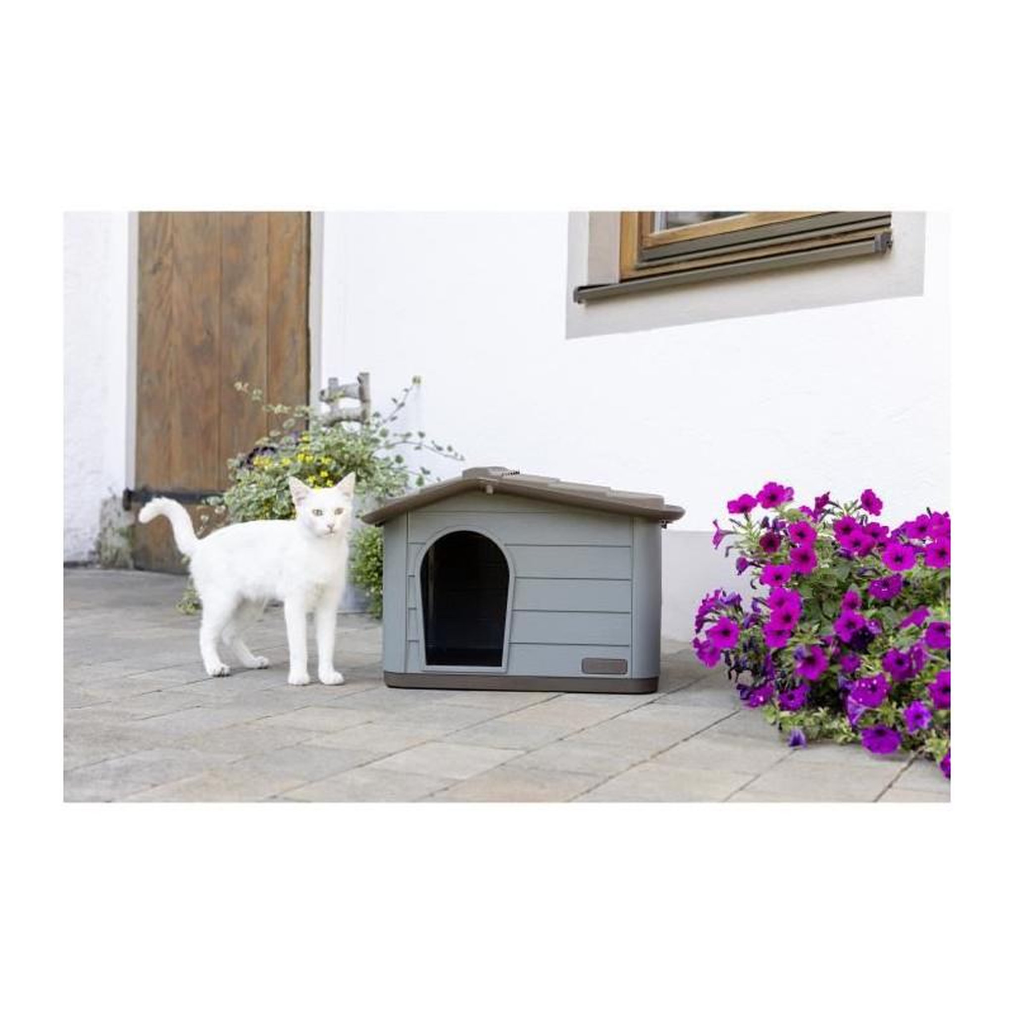 Voir la diapositive 4 : KERBL Maison pour chats Paola Eco KERBL - 60 x 51 x 41 cm - Gris et marron - Plastique recyclé
