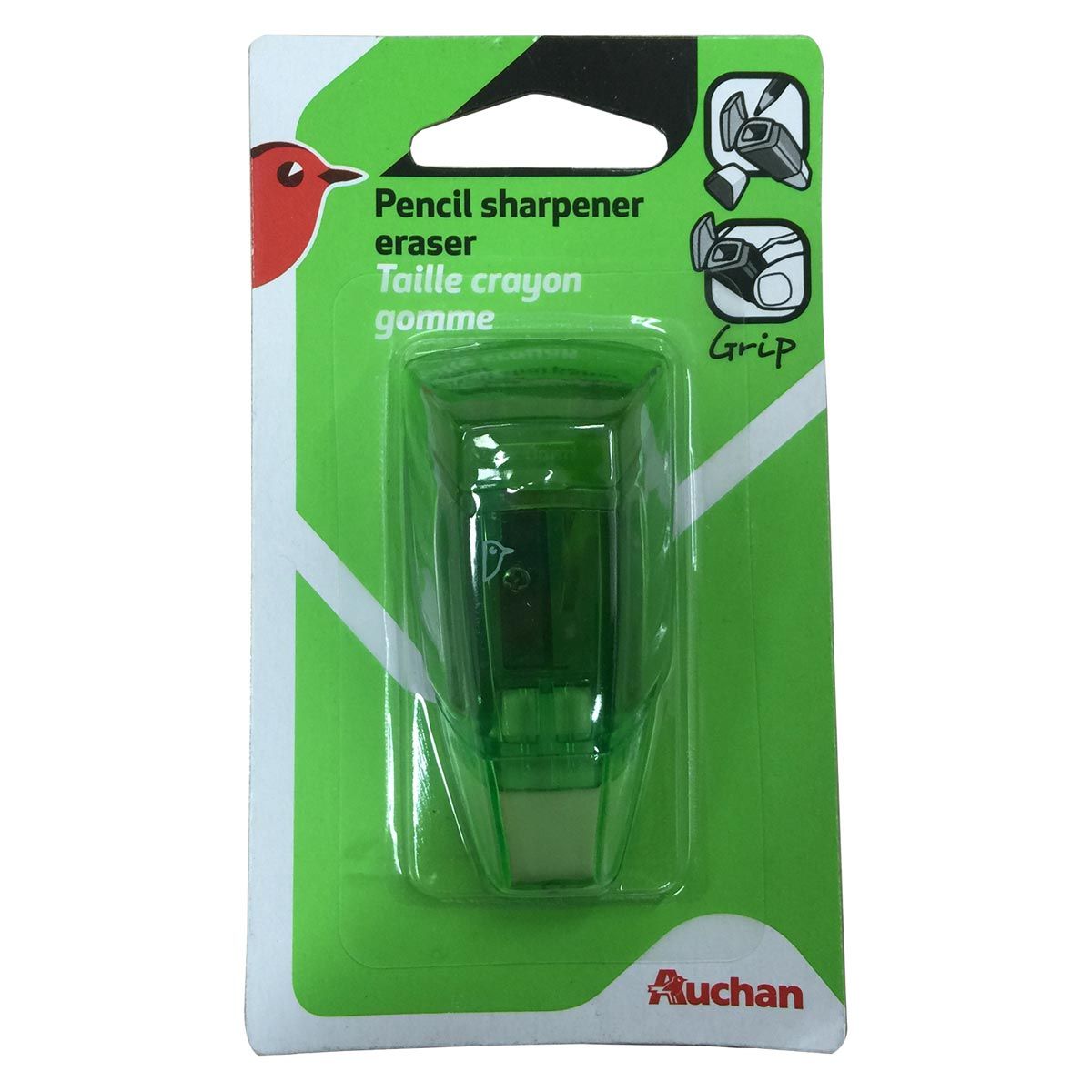 AUCHAN Taille-crayons réservoir avec gomme 1 trou Vert