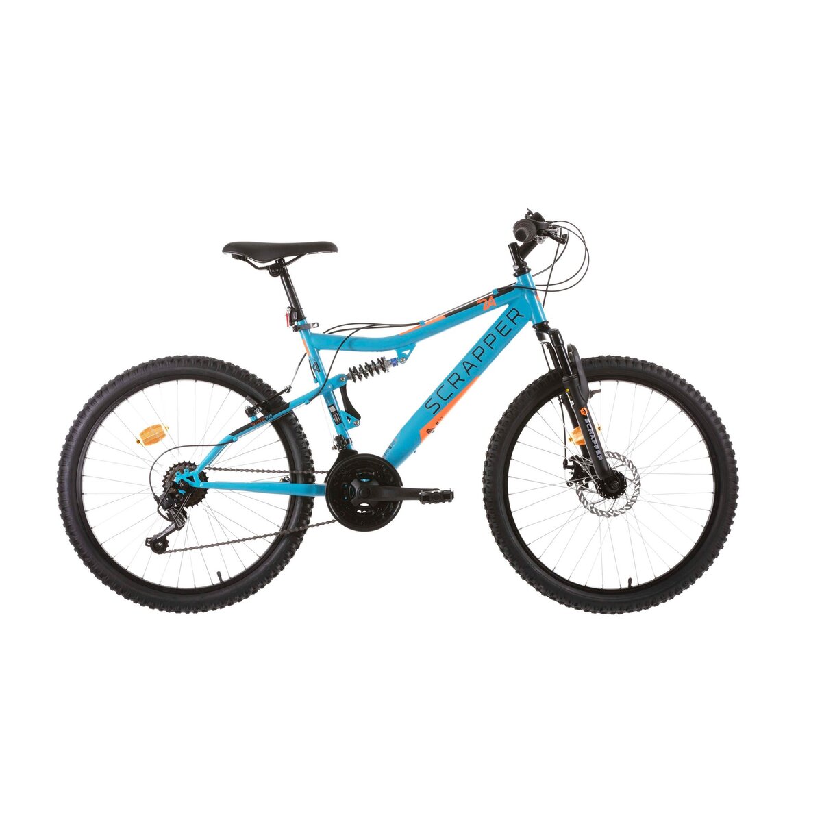 SCRAPPER Vélo enfant (140-160 cm) - VTT 24'' Tout suspendu SCRAPPER - Fourche télescopique - 18 Vitesses - Dérailleur shimano - Frein à disque avant et V-Brake à l'arrière