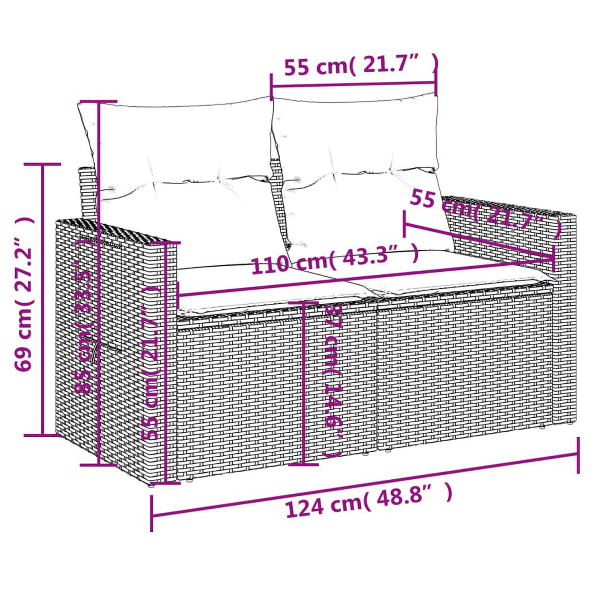 Voir la diapositive 6 : VIDAXL Canape de jardin 2 places avec coussins gris resine tressee