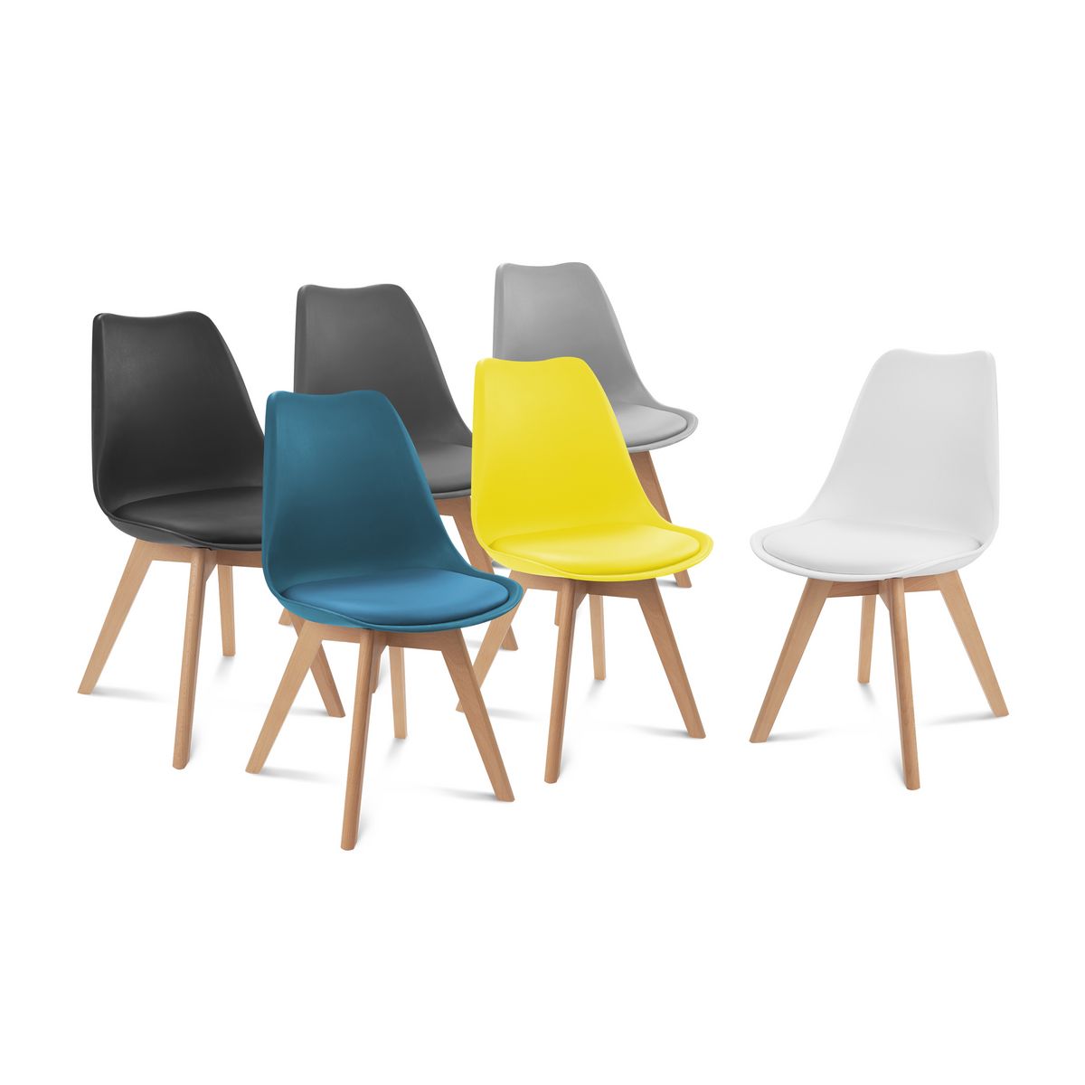 Lot de 4 chaises pieds bois massif LYDIA