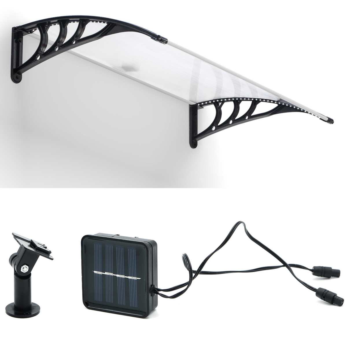 ID MARKET Auvent de porte marquise d'accueil 80 x 120 CM à LED solaire polycarbonate