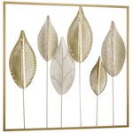 HOMCOM Décoration murale métal doré - Déco murale feuilles - 70 x 70 cm