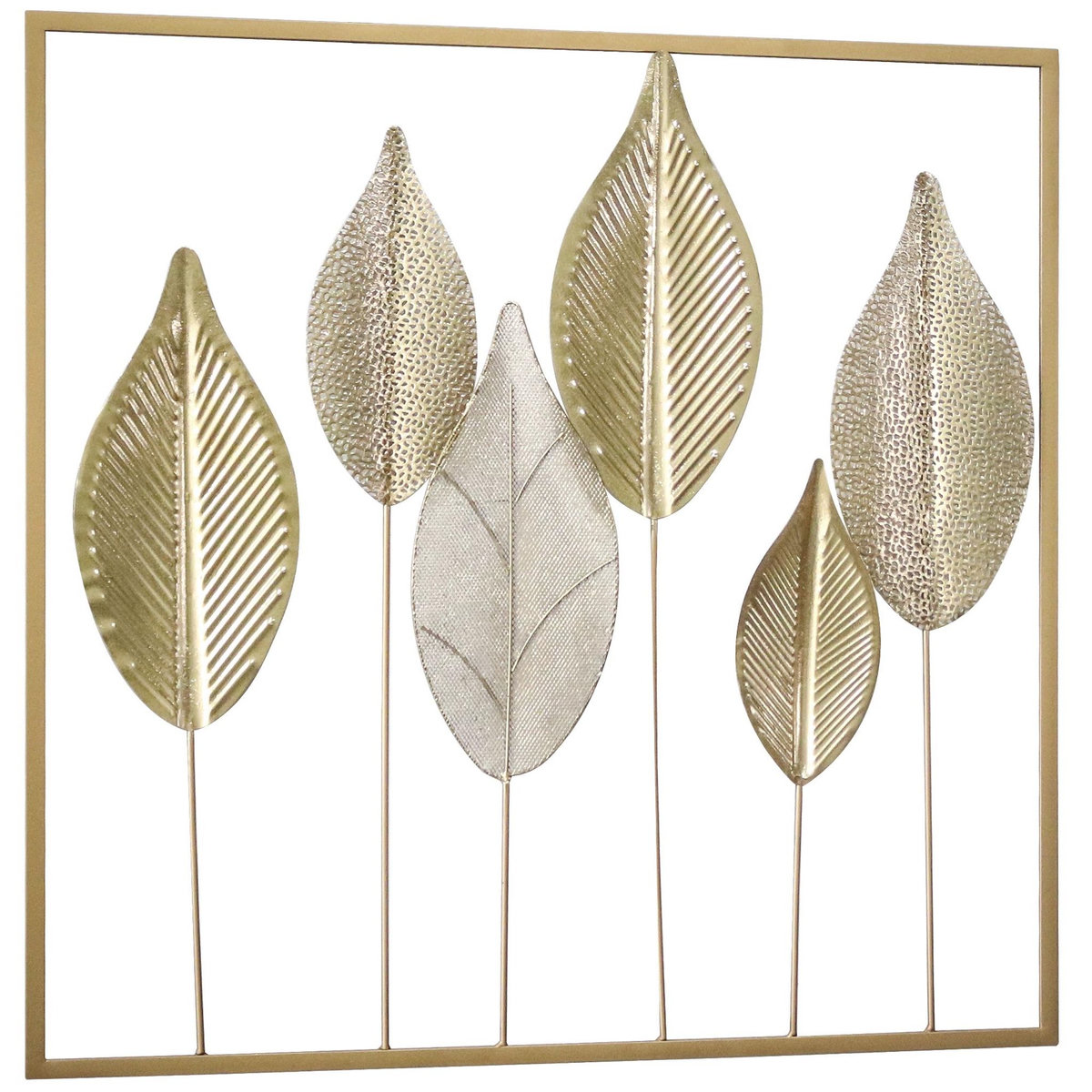 HOMCOM Décoration murale métal doré - Déco murale feuilles - 70 x 70 cm
