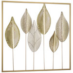 HOMCOM Décoration murale métal doré - Déco murale feuilles - 70 x 70 cm