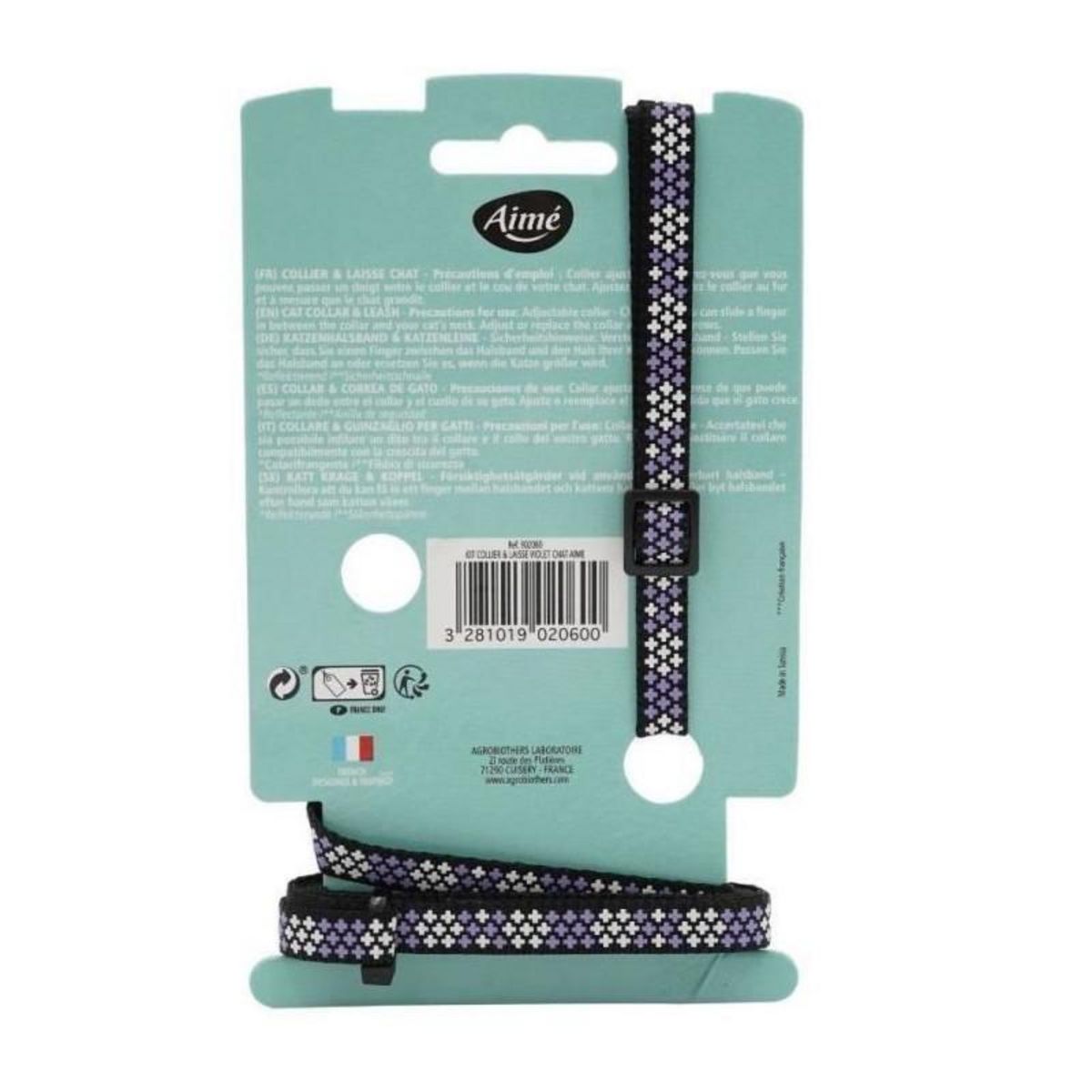 AIME Kit collier & Laisse - AIMÉ - Reflechissant Violet pour Chat