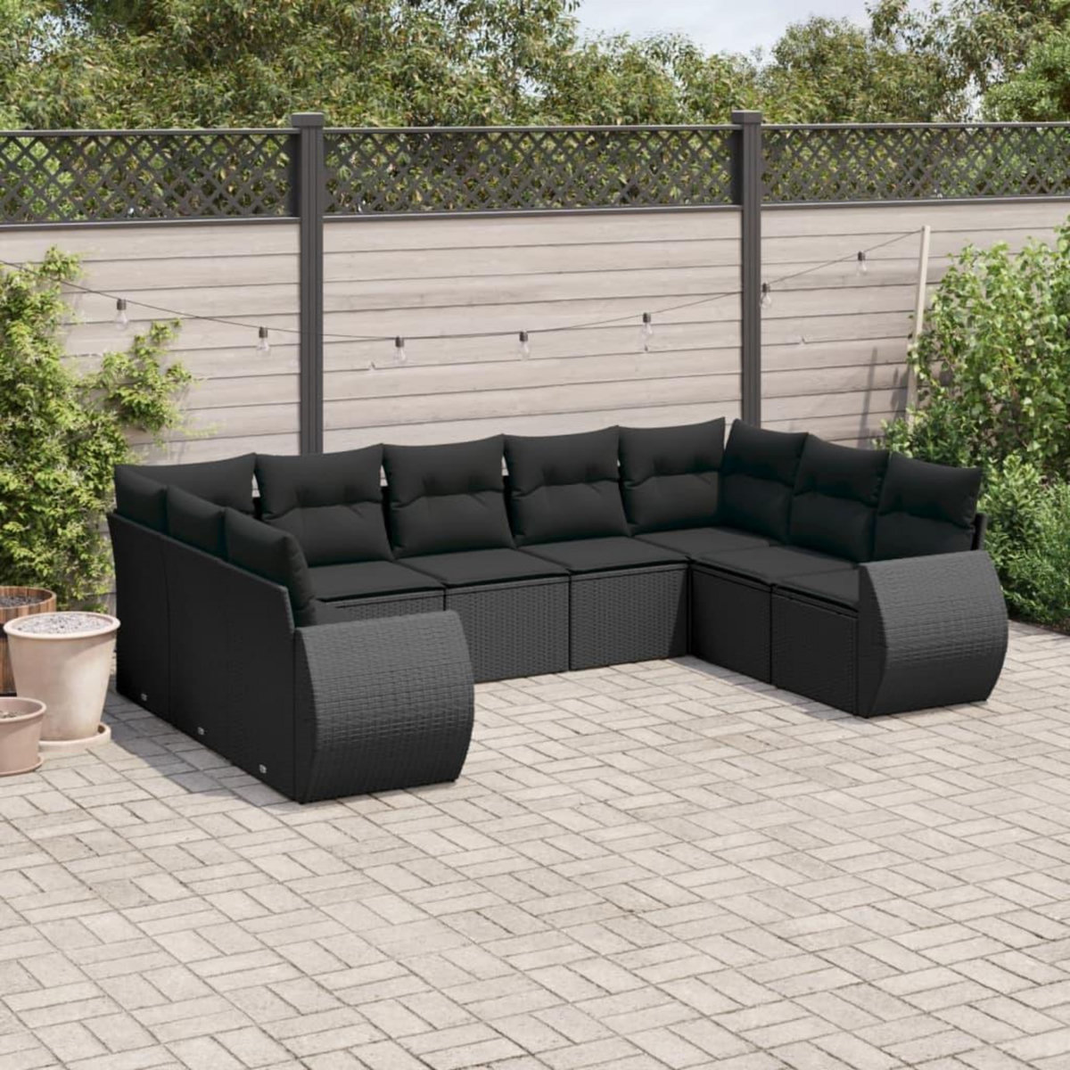 VIDAXL Salon de jardin 9 pcs avec coussins noir resine tressee