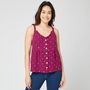Voir la diapositive 1 : IN EXTENSO Top violet fleuris avec boutons devant femme