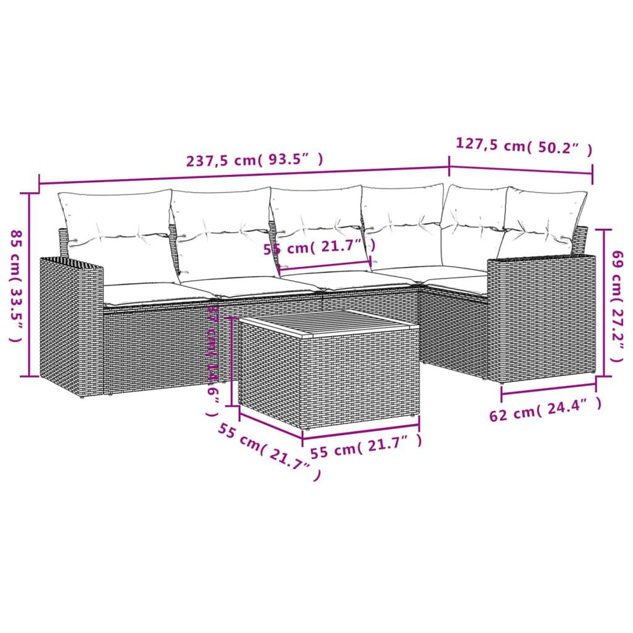 Voir la diapositive 3 : VIDAXL Salon de jardin 6 pcs avec coussins noir resine tressee