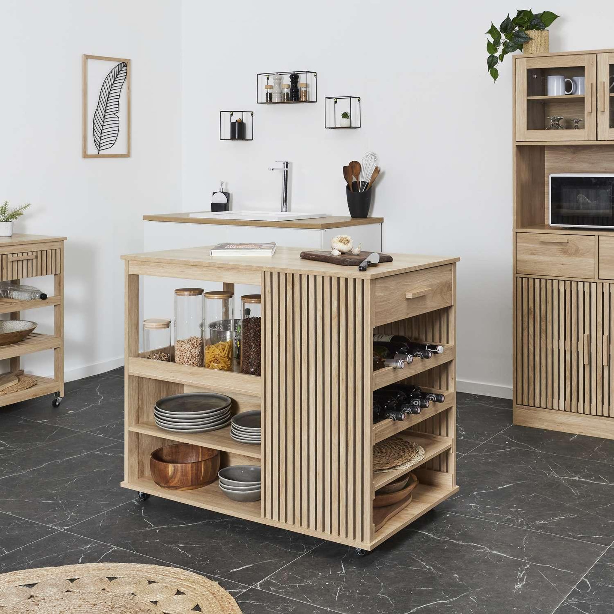 Voir la diapositive 2 : The Home Deco Factory Ilot de cuisine Saulk en bois - Marron