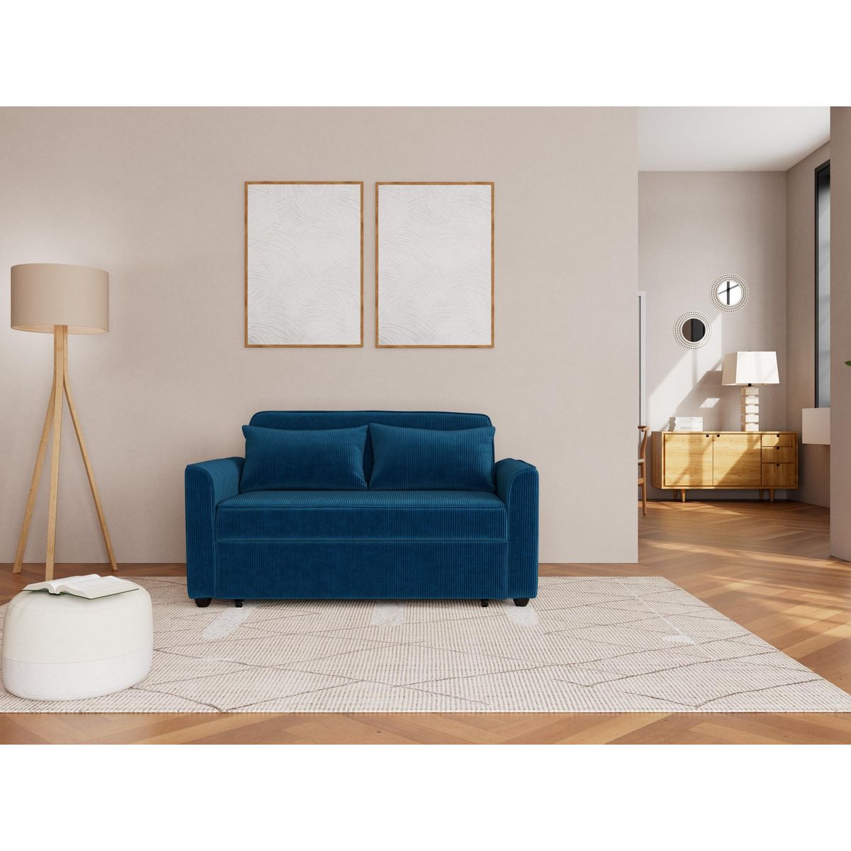 BEST MOBILIER Ernest - canapé droit 2 places convertible en velours côtelé