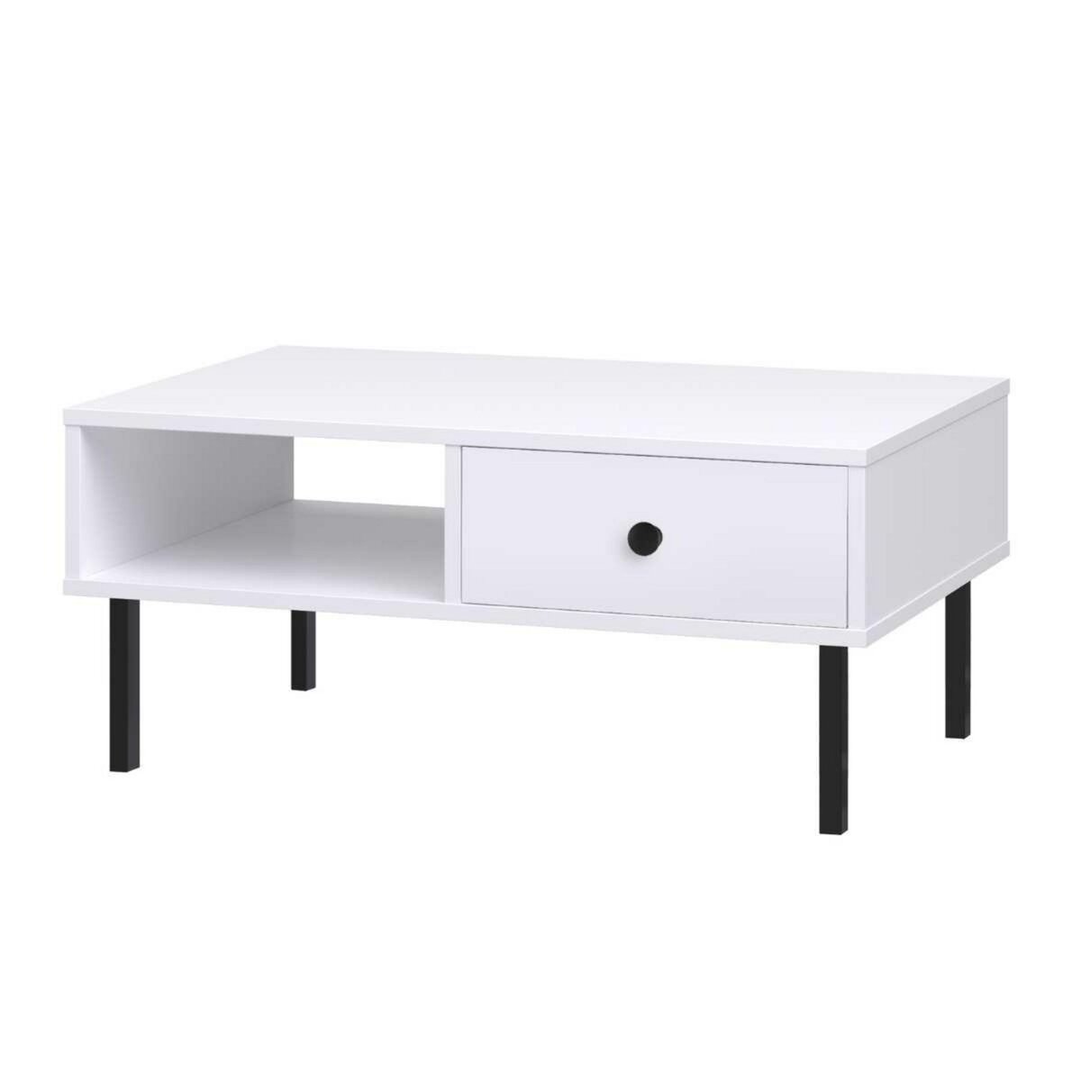 KOBI Table Basse Venus Blanche au Style Loft avec Tiroir Spacieux