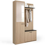 ID MARKET Vestiaire d'entrée rangement chaussures avec miroir et étagères MAHAUT 1 porte effet bois et noir