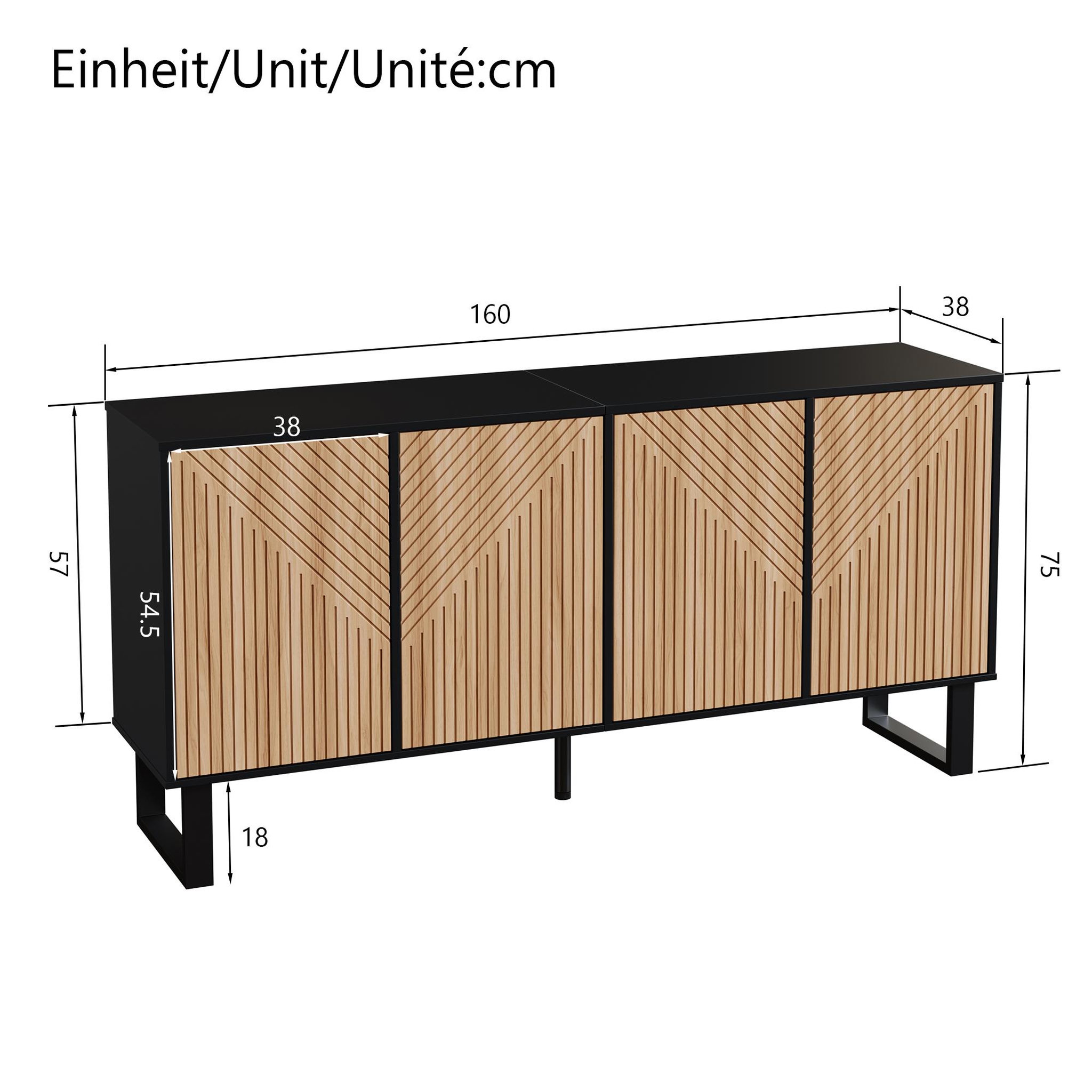 Voir la diapositive 3 : MERAX Buffet 4 porte(s) 0 tiroir(s) - 160 cm naturel+noir mdf