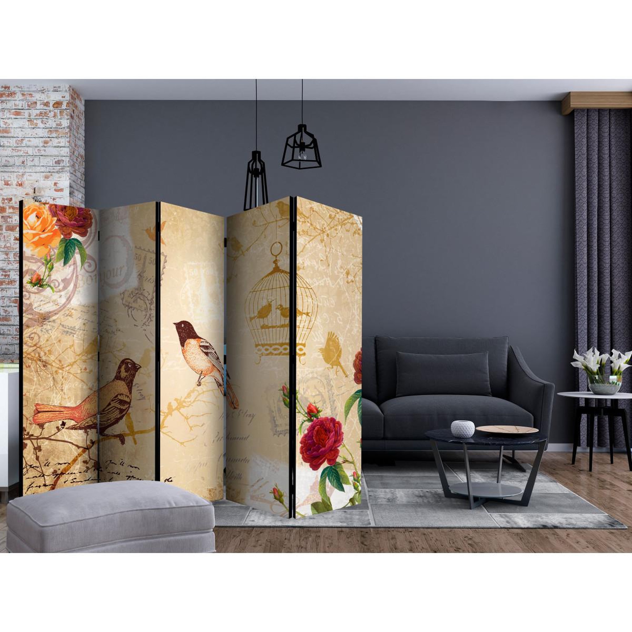 Voir la diapositive 2 : Paris Prix Paravent 5 volets  bonjour  172x225cm