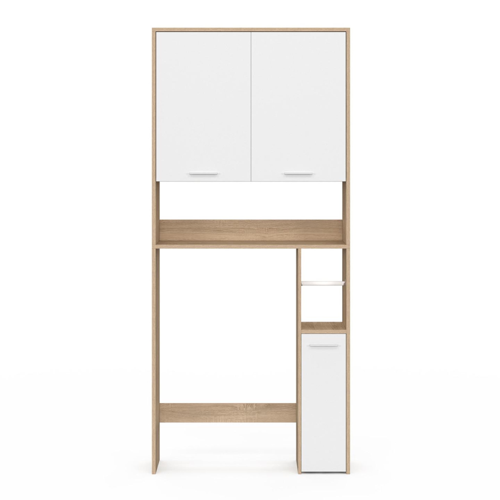 Voir la diapositive 3 : ID MARKET Meuble étagère dessus wc wallis bois façon hêtre et blanc