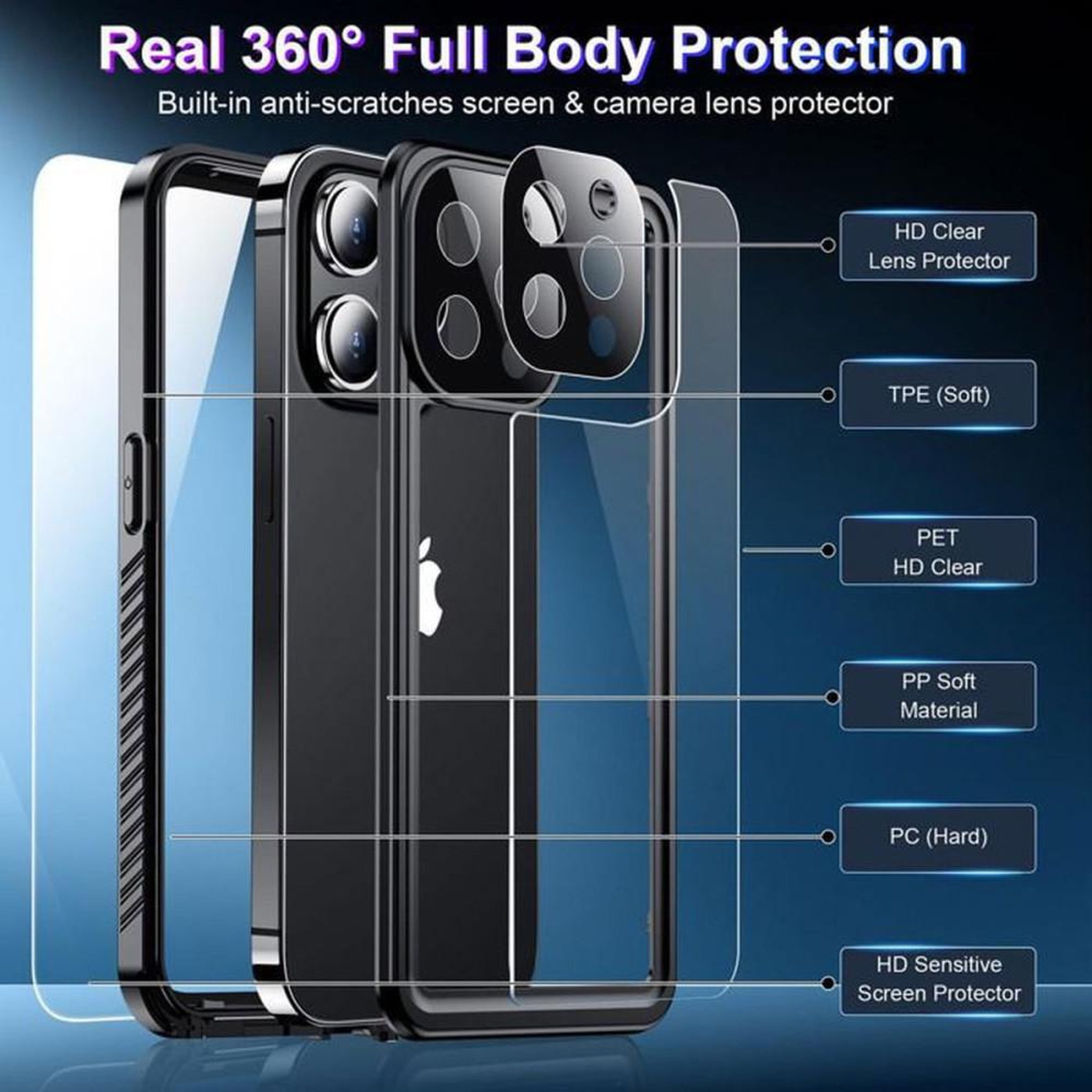Voir la diapositive 5 : Coque iPhone 13 Pro Max étanche IP68 antichoc noire compatible MagSafe avec protection écran et objectif