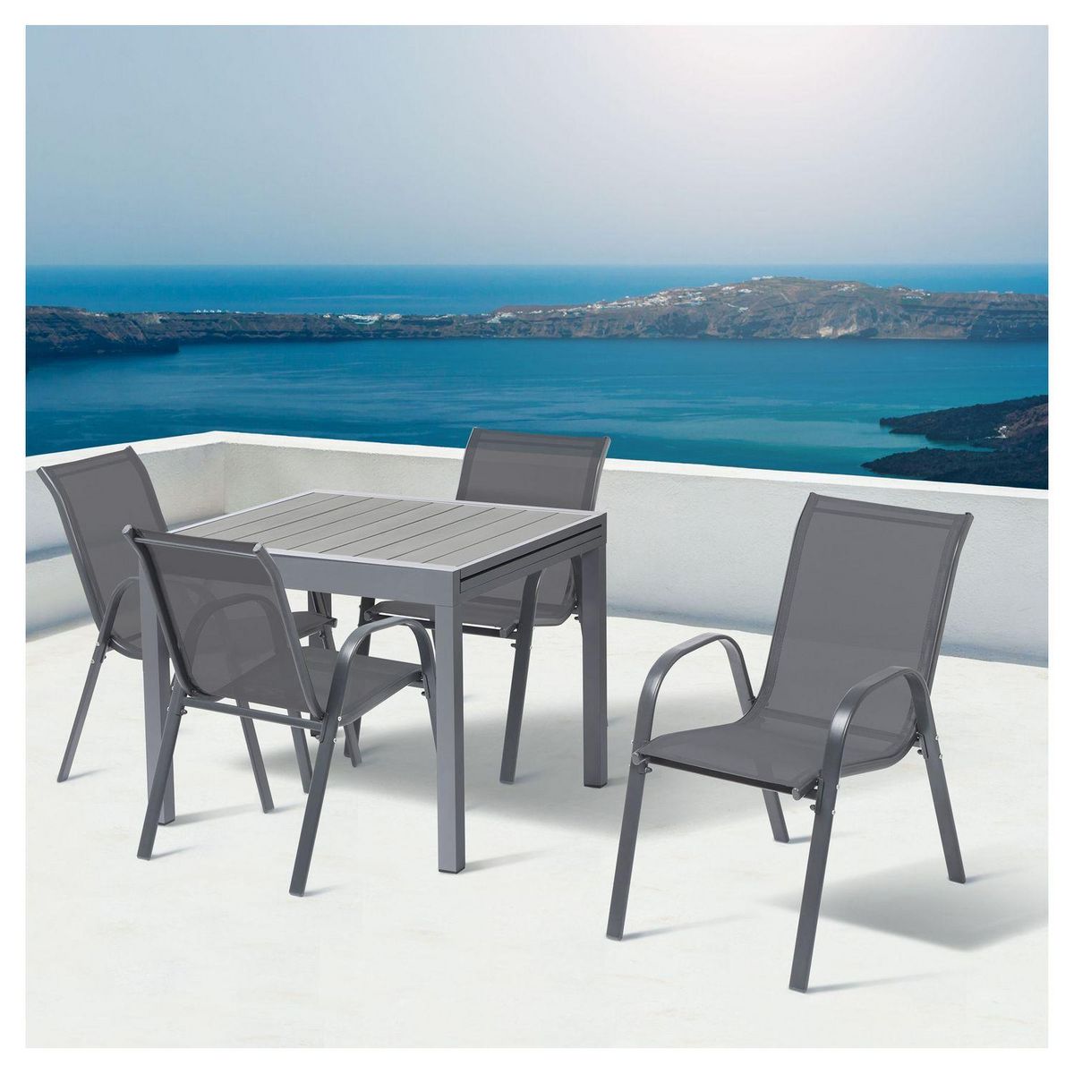 Inkazen Lot de 4 chaises de jardin empilables - Acier/Polyester - Anthracite