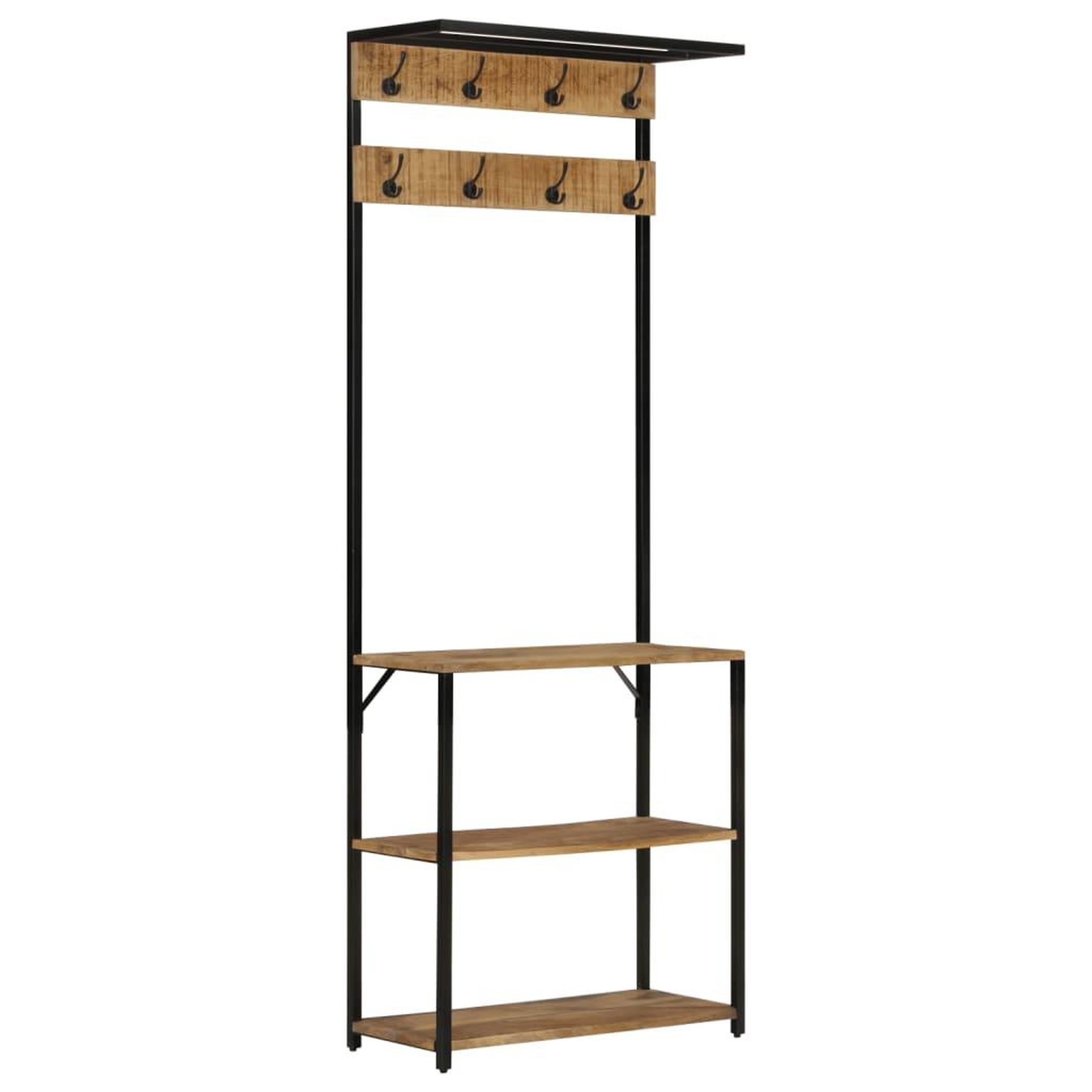 Voir la diapositive 1 : VIDAXL Porte-manteau et rangement des chaussures bois de manguier fer