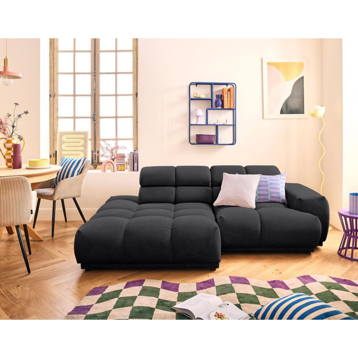 LISA DESIGN Matera - canapé d'angle gauche 3 places avec têtières réglables en tissu texturé