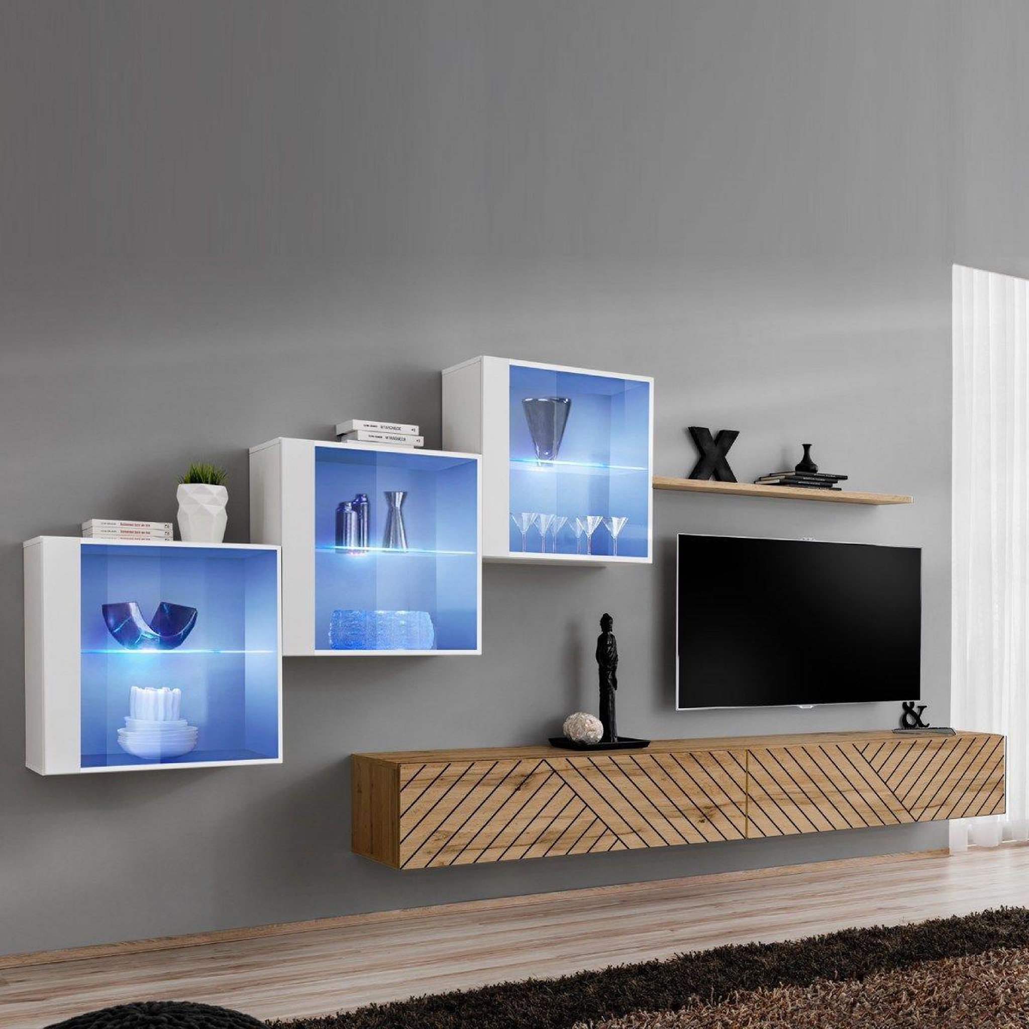 Paris Prix Ensemble meuble tv  switch lamel xx  330cm naturel & blanc