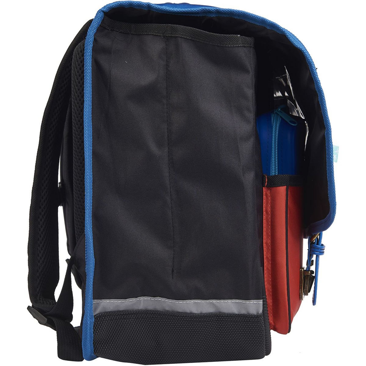 AUCHAN Cartable 41 cm CM1/CM2 noir bleu et rouge East Side