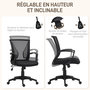 Voir la diapositive 5 : HOMCOM Chaise de bureau ergonomique - soutien lombaire intégré, fonction bascule verrouillable - polyester maille noir
