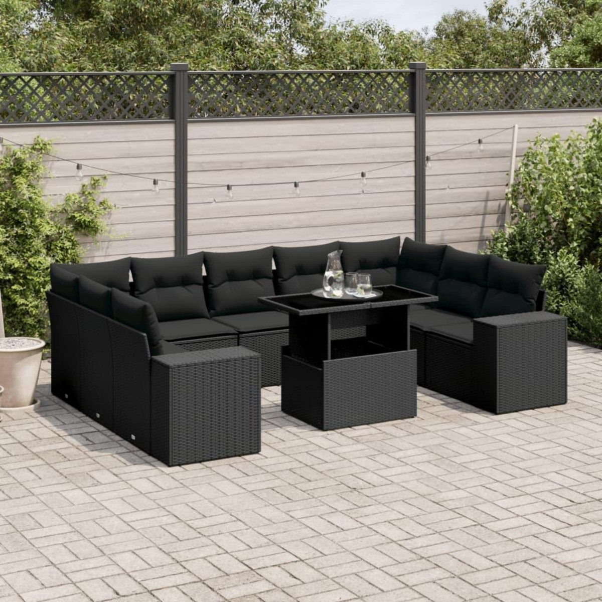 VIDAXL Salon de jardin 10 pcs avec coussins noir resine tressee
