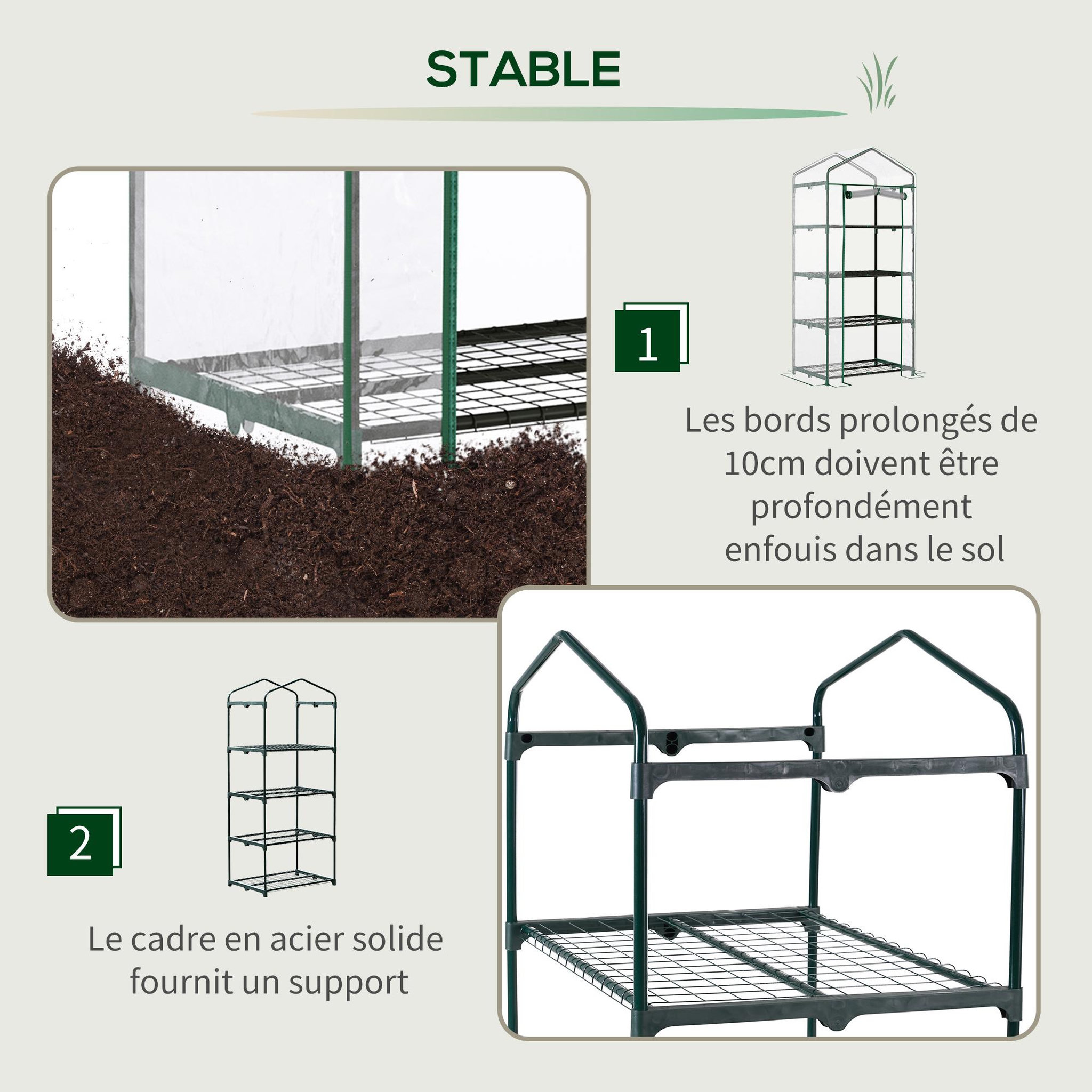 Voir la diapositive 4 : OUTSUNNY Serre de jardin balcon étagère serre 4 niveaux 0,7l x 0,5l x 1,6h m acier époxy bâche amovible pvc haute densité transparente