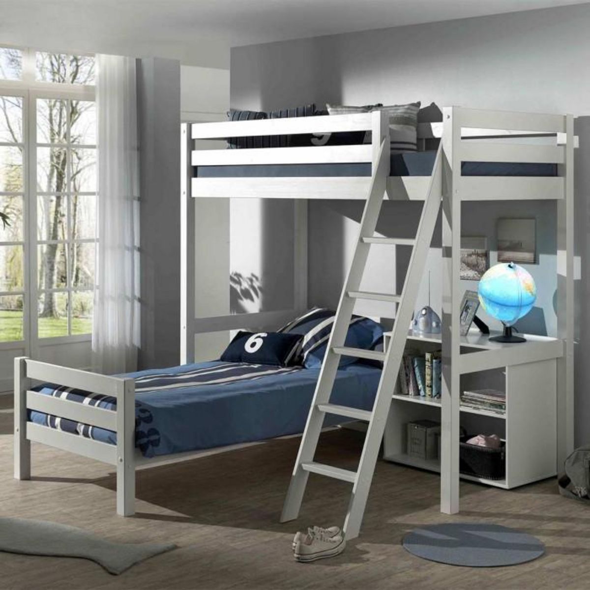 Paris Prix Pack - Lit Mezzanine Enfant, Lit Simple & Bibliothèque  Pino  Blanc