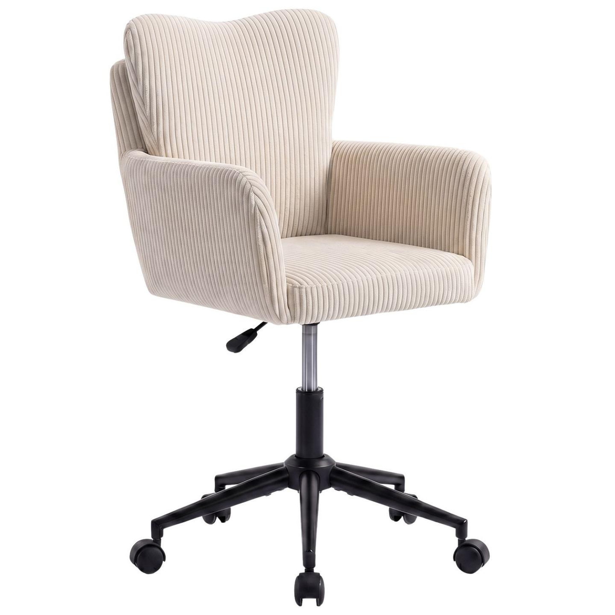 ID MARKET Chaise de bureau zack en velours côtelé beige avec coussin pivotante et hauteur réglable à roulettes