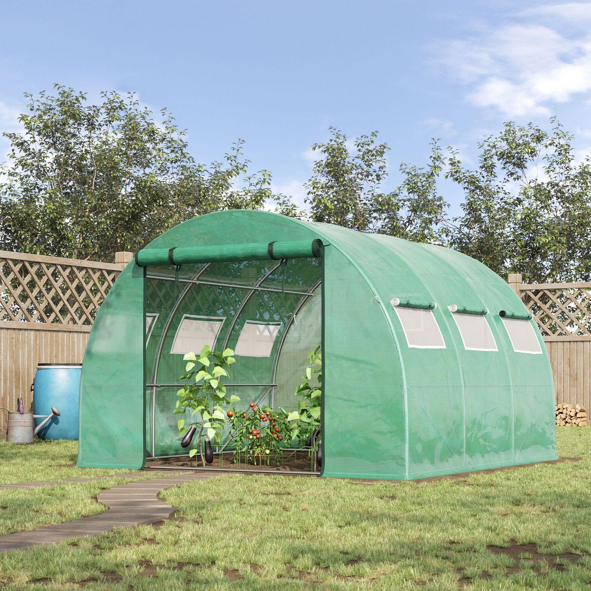 OUTSUNNY Serre tunnel de jardin grande taille dim. 3L x 2,95l x 1,97H m - 6 fenêtres, porte zippée enroulable - acier galvanisé PE haute densité vert