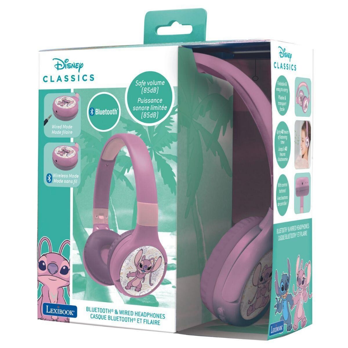 Lexibook Casque 2 en 1 Stitch Angel Bluetooth et Filaire avec limitation de son