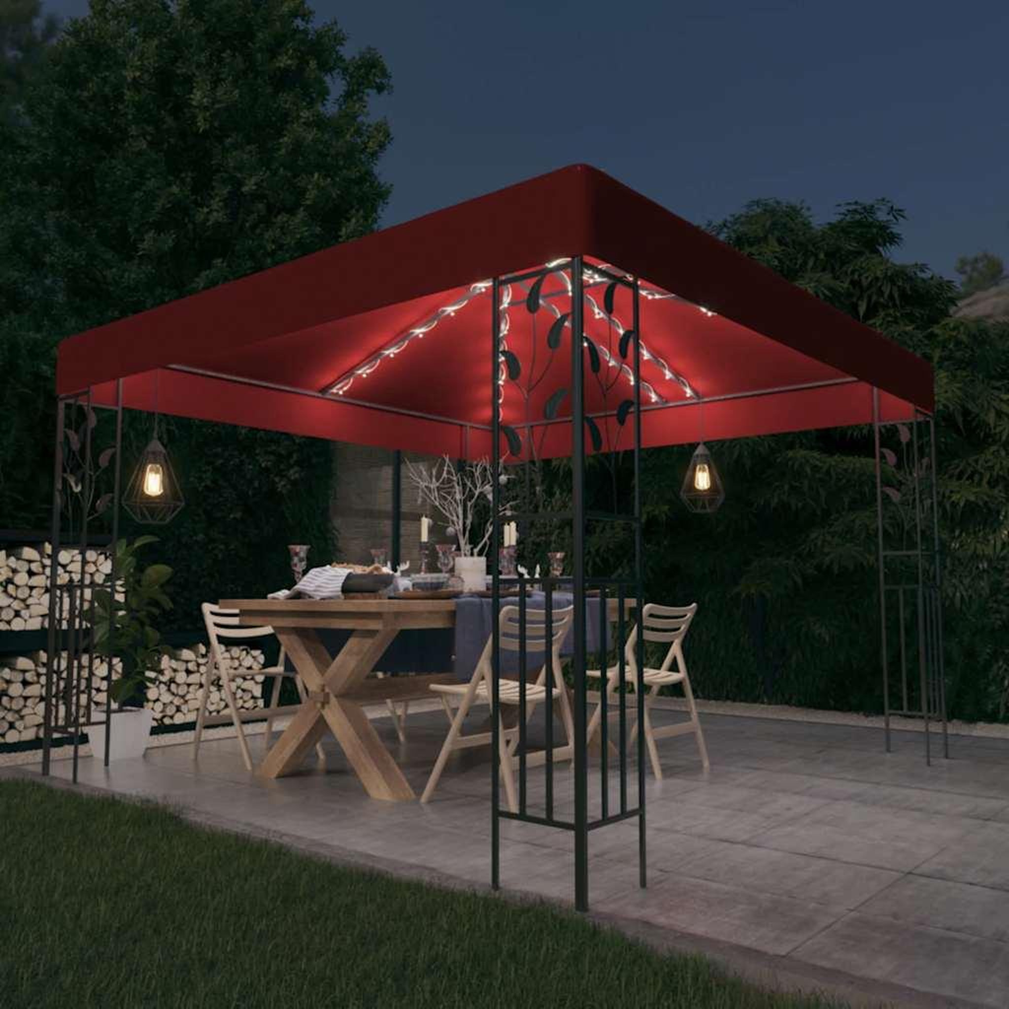 VIDAXL Tonnelle avec guirlande lumineuse a LED 3x3 m Bordeaux