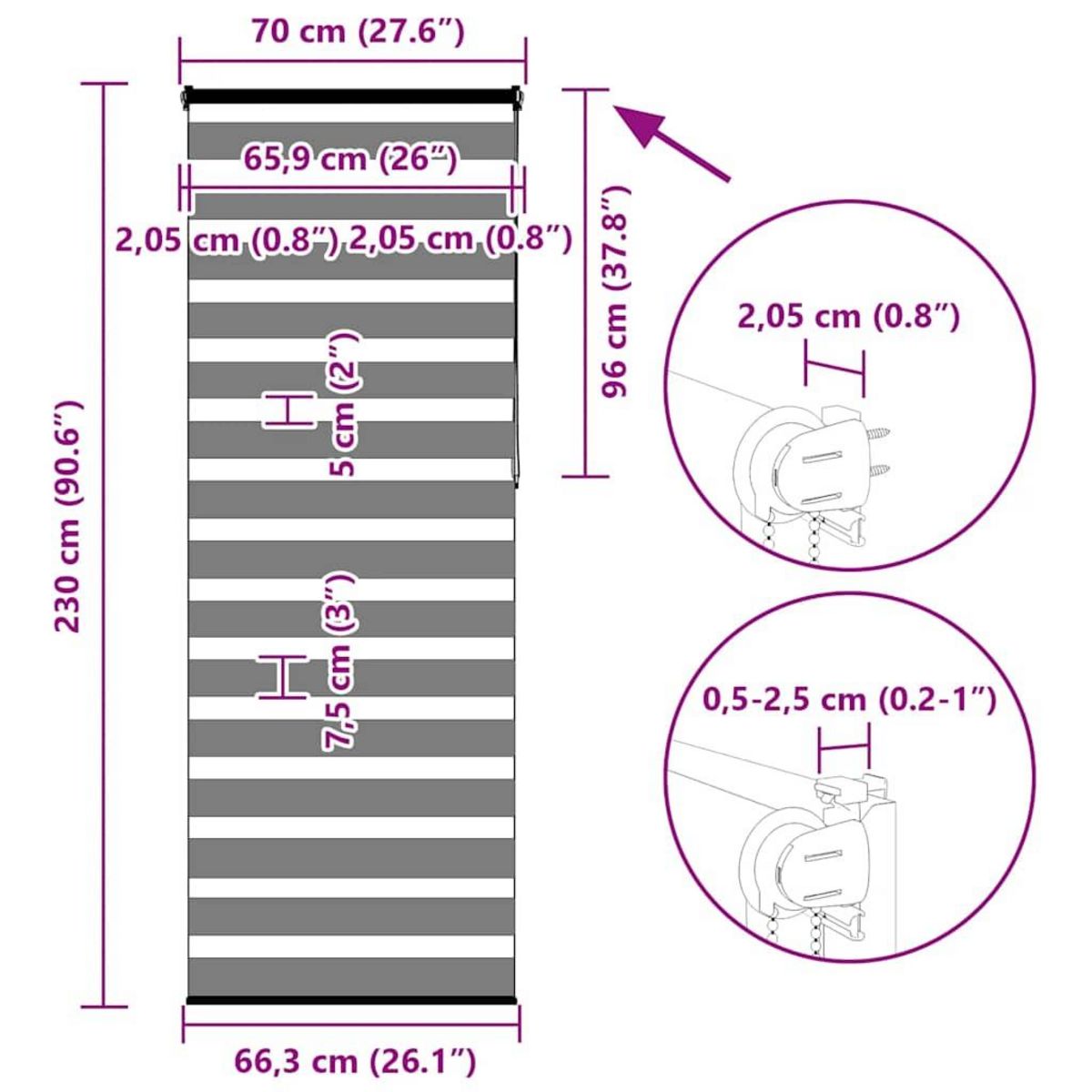 VIDAXL Store zebre noir 70x230 cm largeur du tissu 65,9 cm polyester